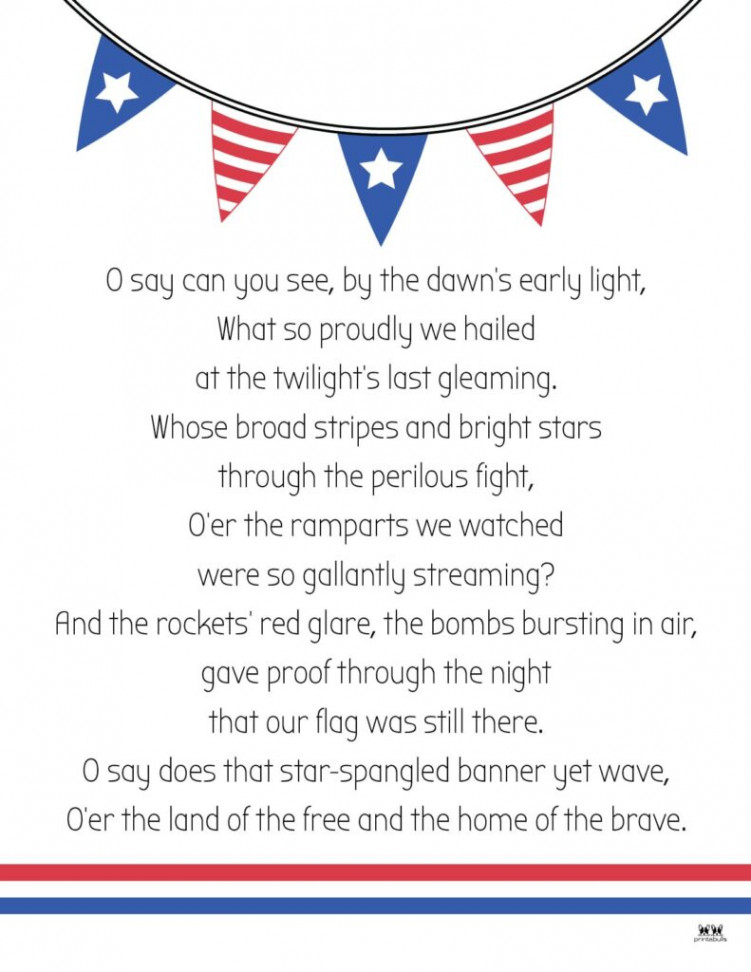 Star Spangled Banner Lyrics -  FREE Printables  Printabulls