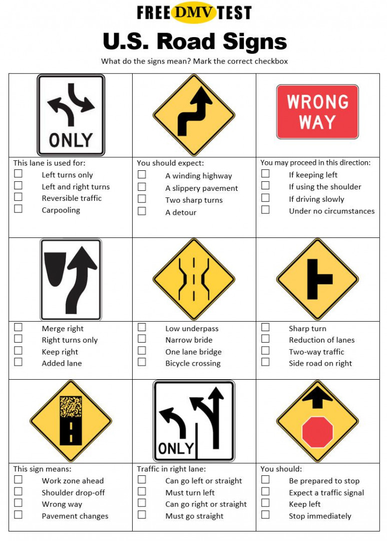 Study Sheet - Drivers Ed - U.S