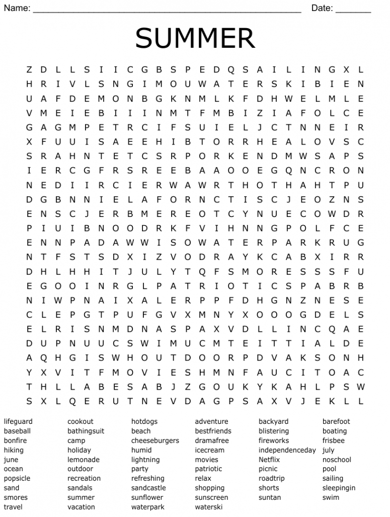 SUMMER Word Search - WordMint