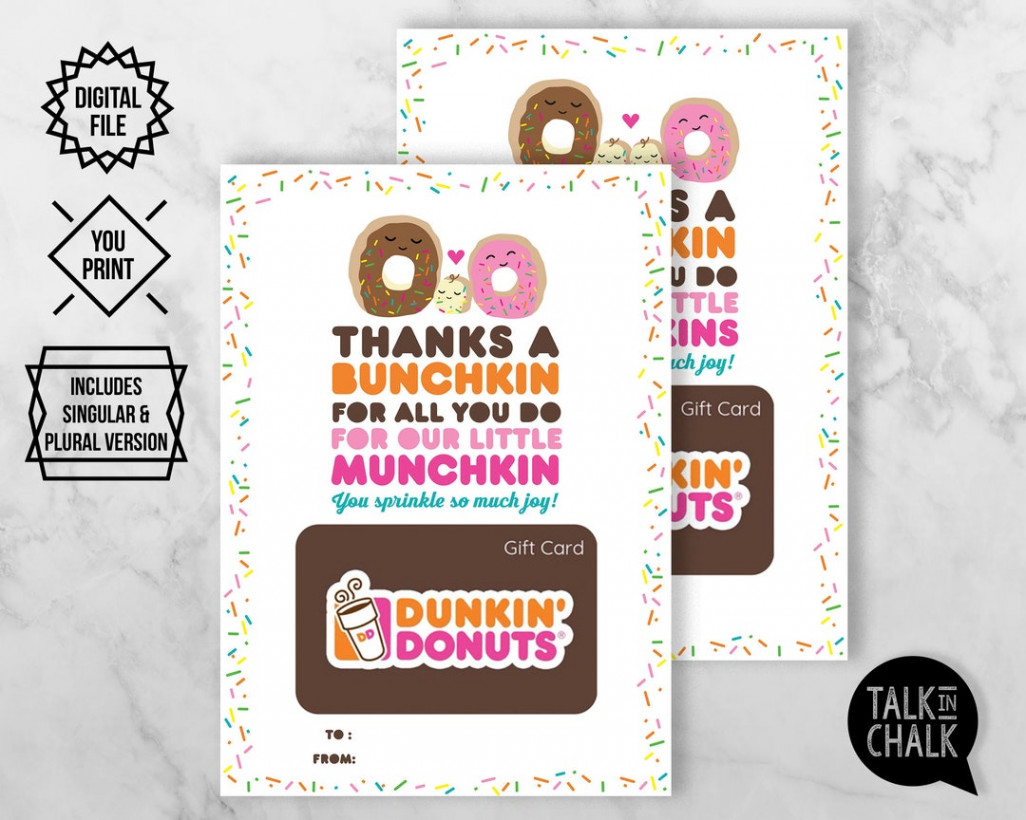 Teacher Appreciation Gift Dunkin Donuts PRINTABLE Gift Card - Etsy