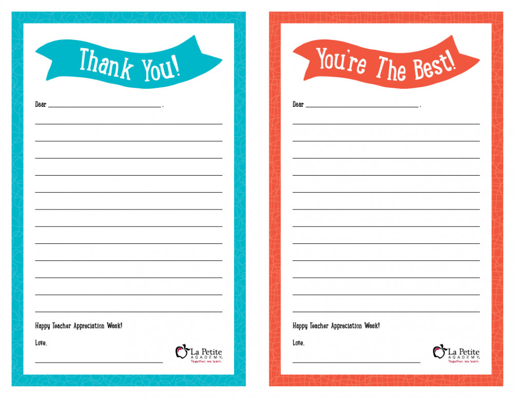 Teacher Appreciation Week – Free Printable “Thank You” Notes  La