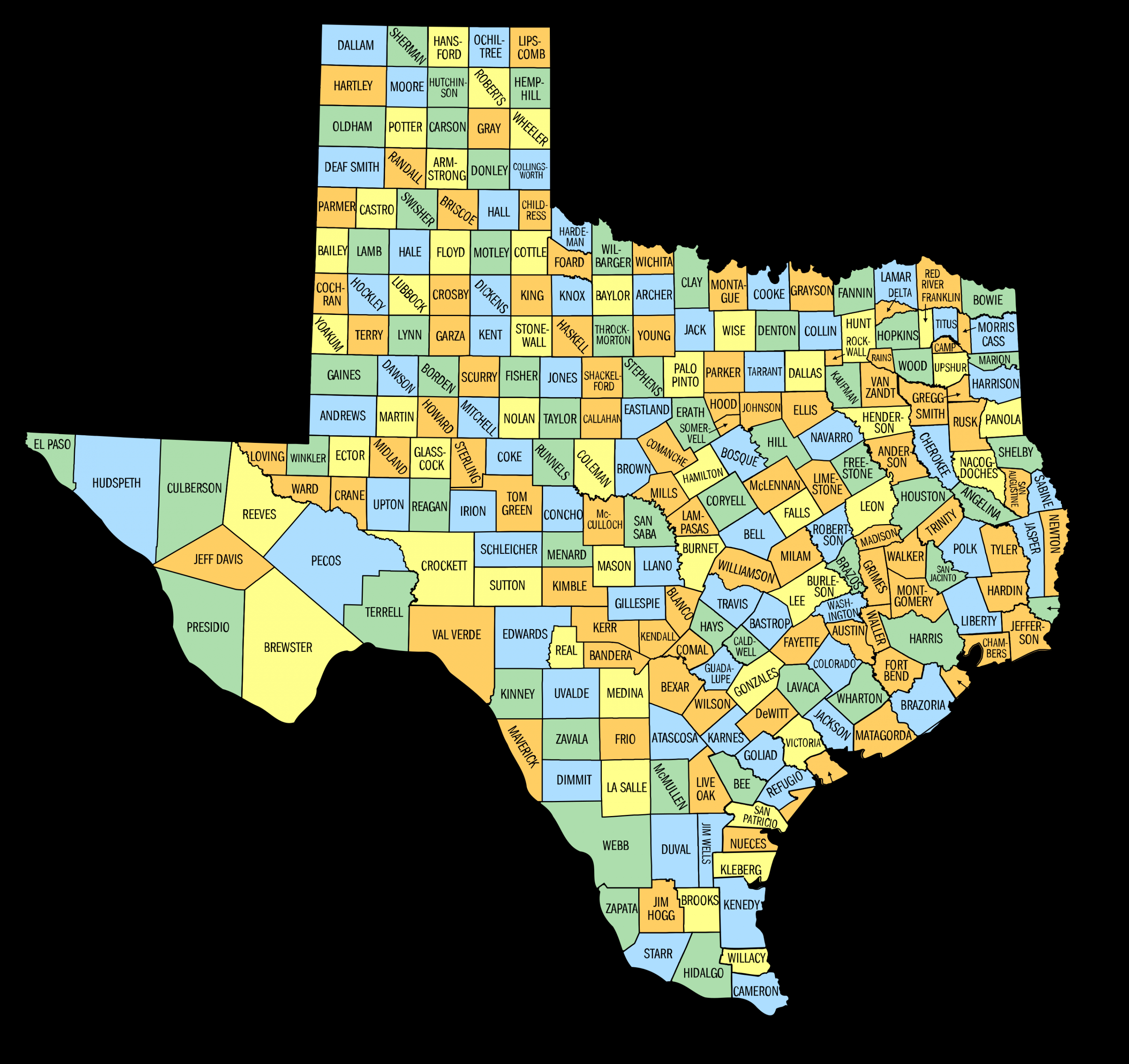 Texas County Map (Printable State Map with County Lines) – DIY