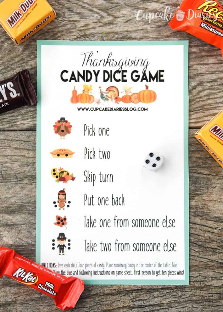 Thanksgiving Candy Dice Game – Printable Game for Kids - Cupcake