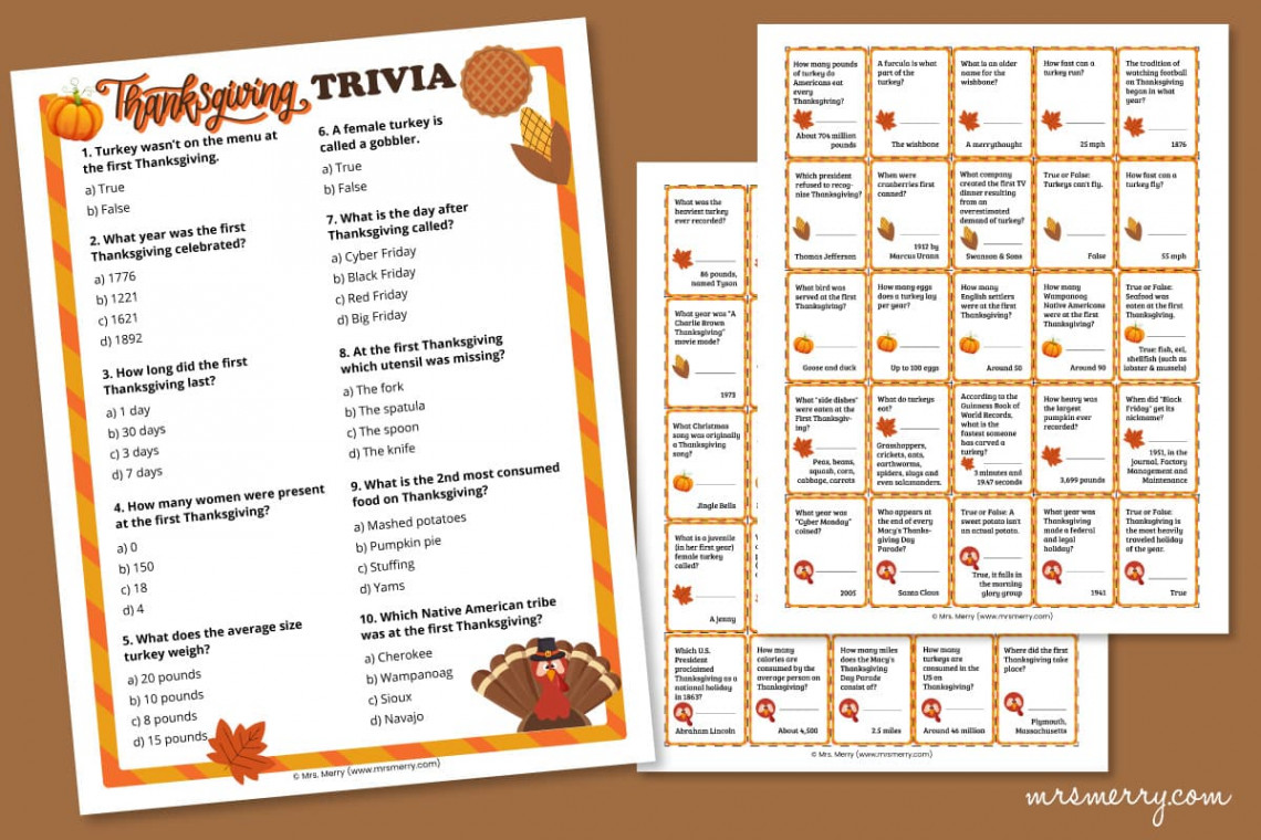 Thanksgiving Trivia Questions and Answers Printable  Mrs