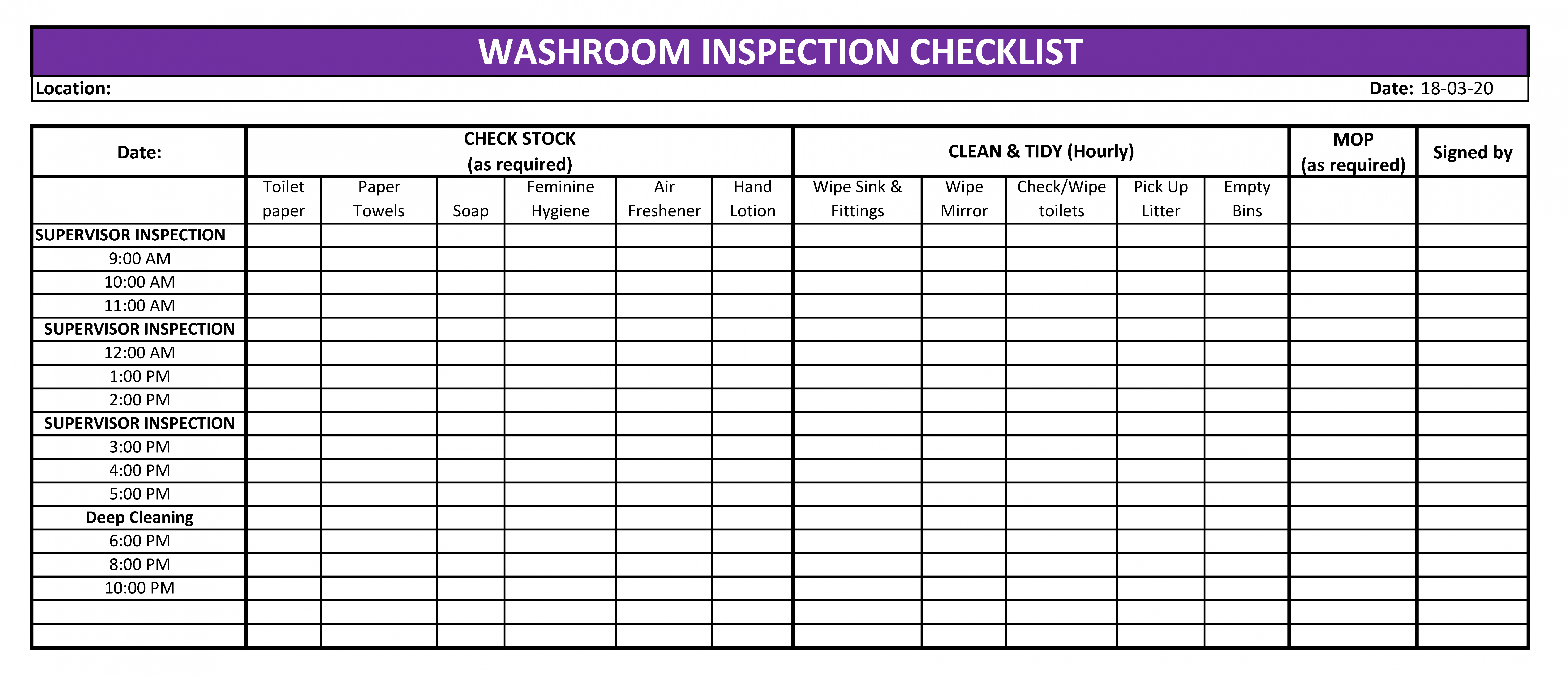 Toilet Cleaning Checklist Excel  Templates at