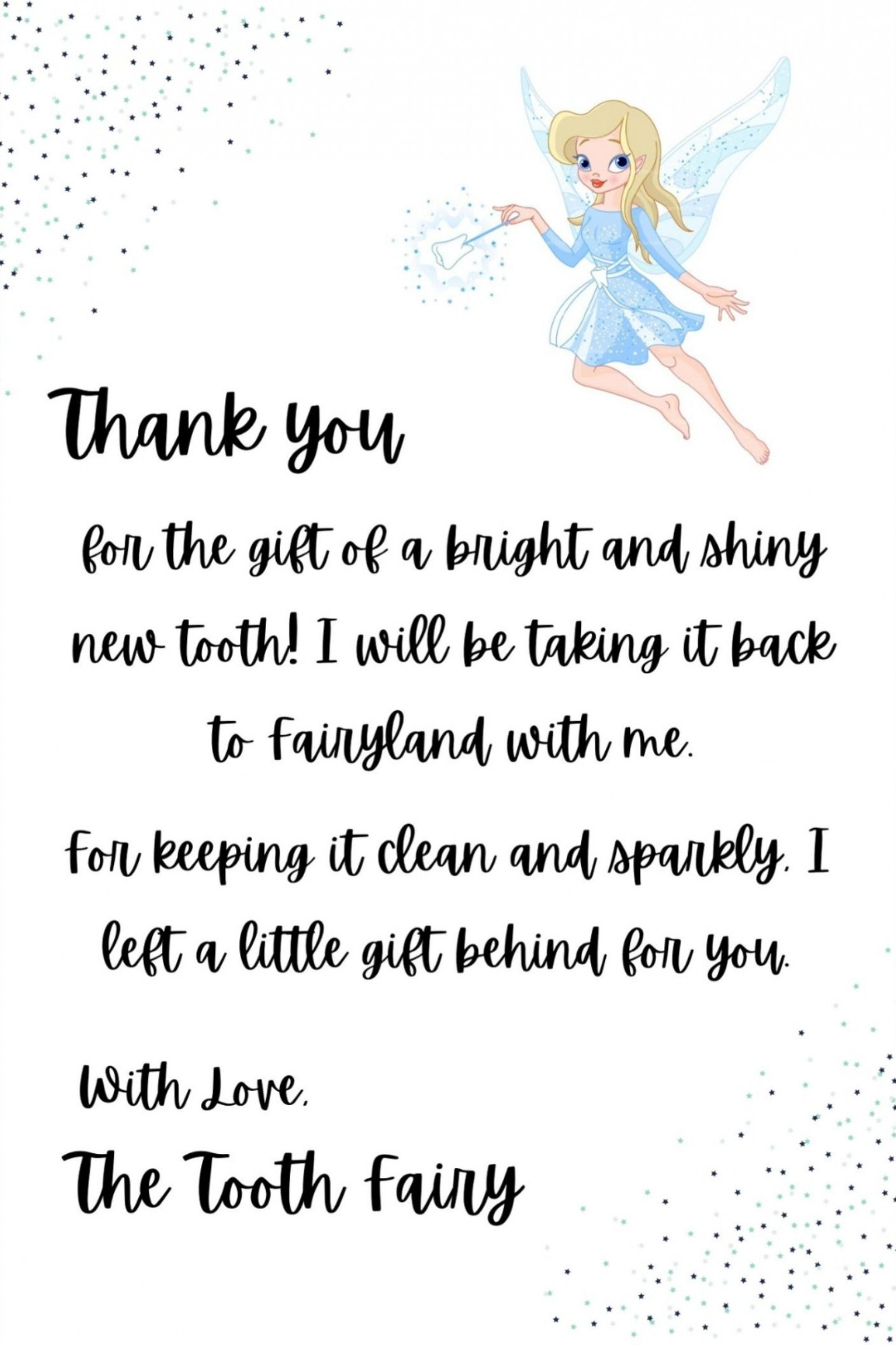 Tooth Fairy Thank You Letter, Tooth Fairy Letter, Tooth Fairy