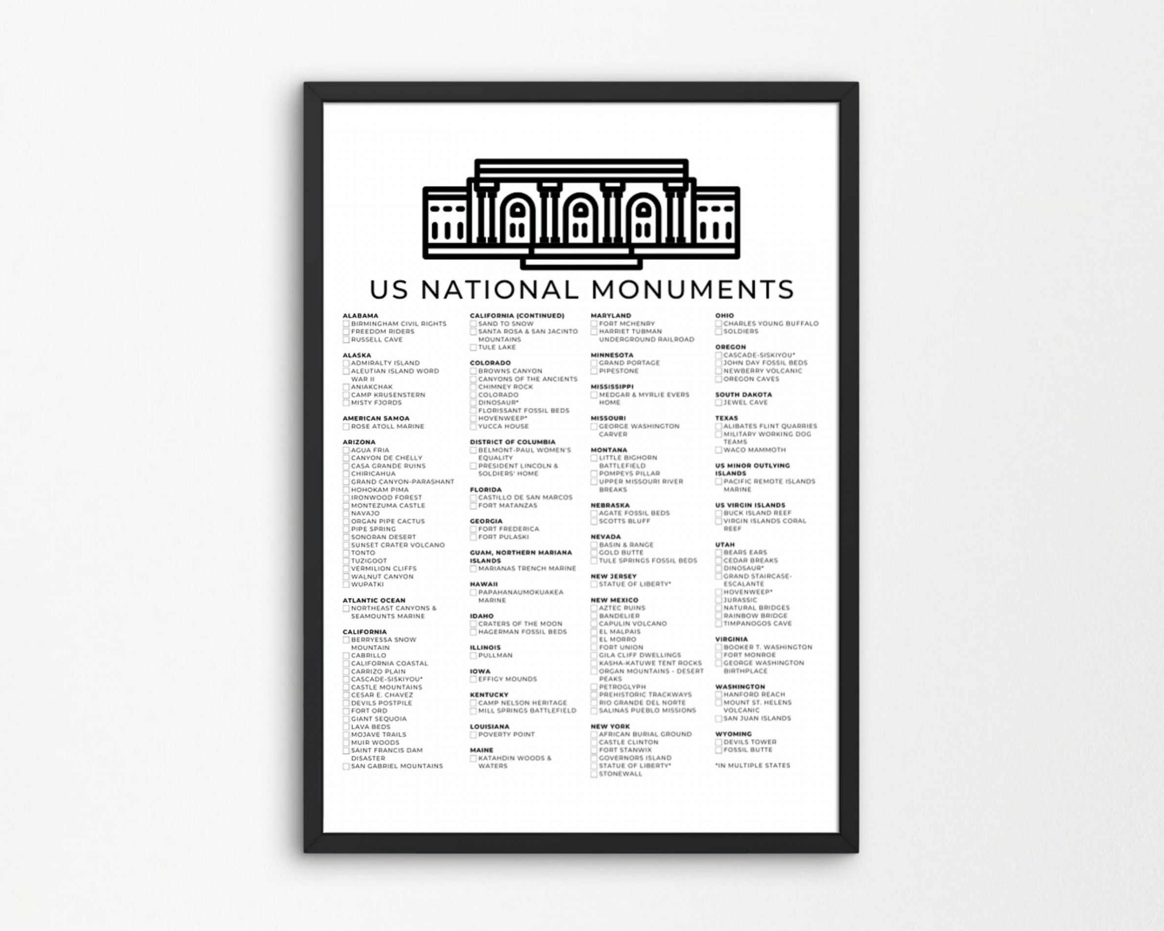 US National Monuments Checklist Printable National Monument - Etsy