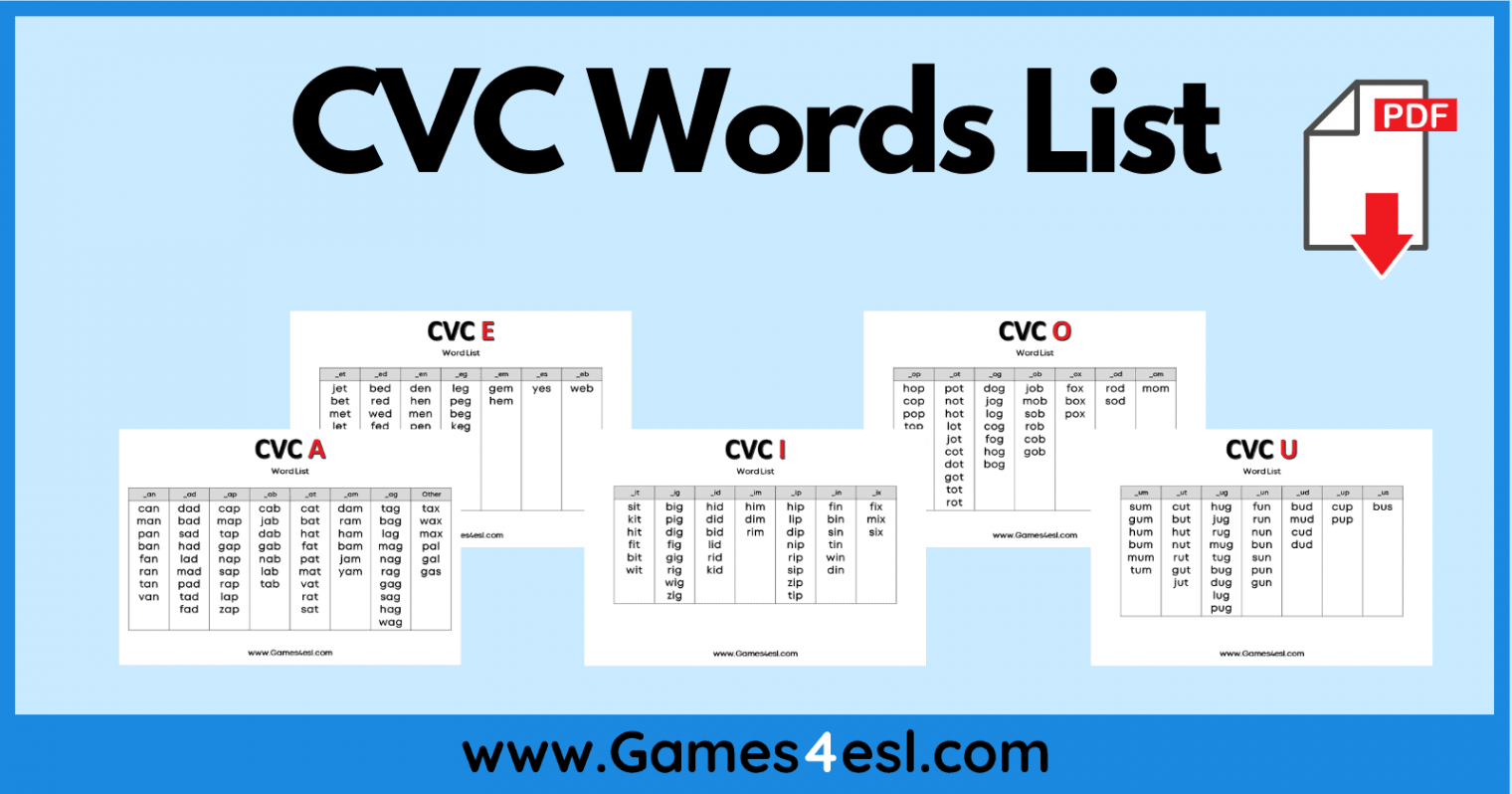 Useful CVC Words List  Gamesesl