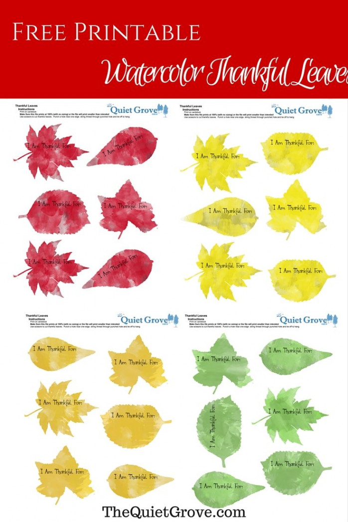 Watercolor Thankful Leaves Free Printable ⋆ The Quiet Grove