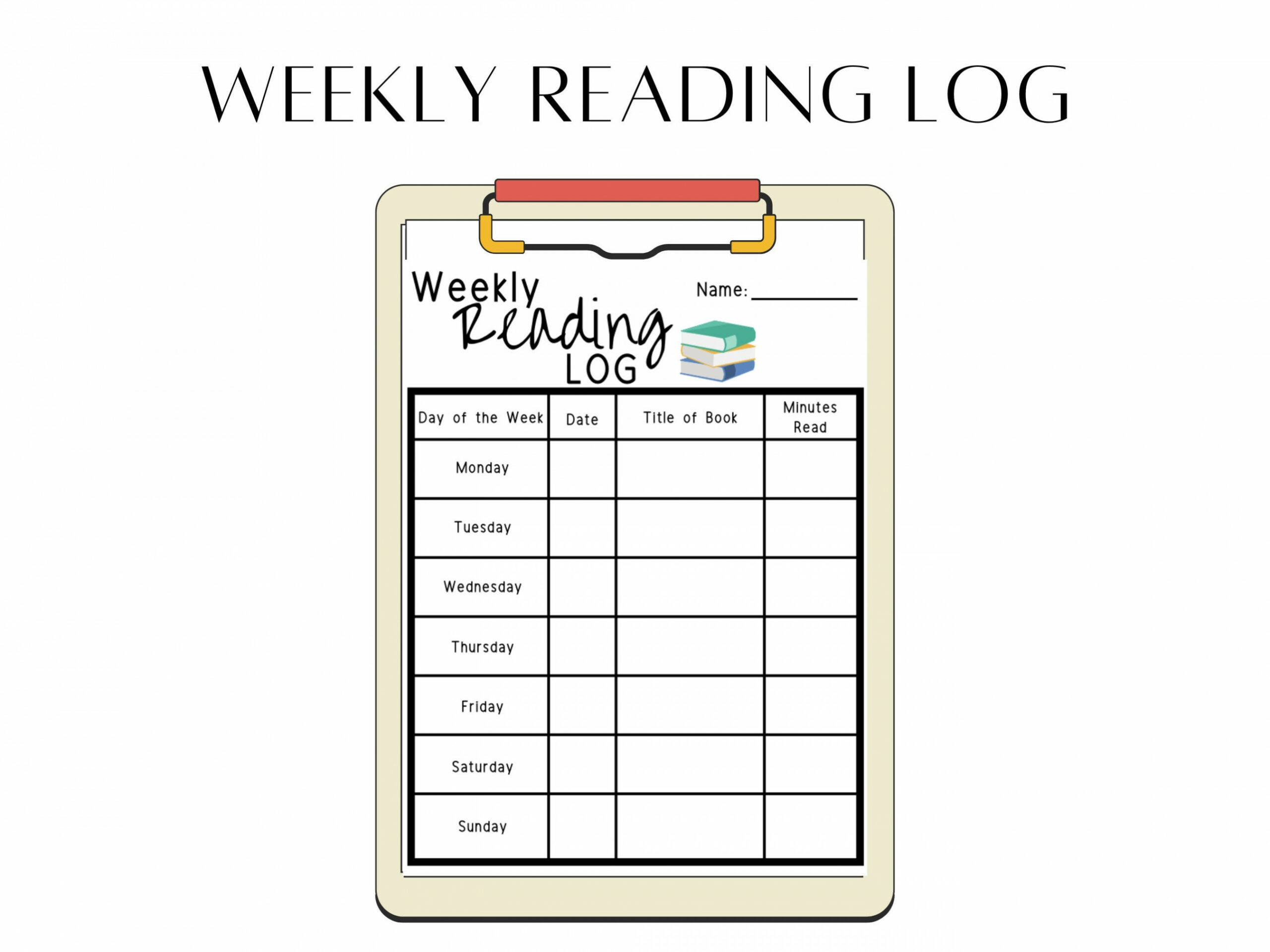 Weekly Reading Log Reading Worksheet Reading Log Printable - Etsy