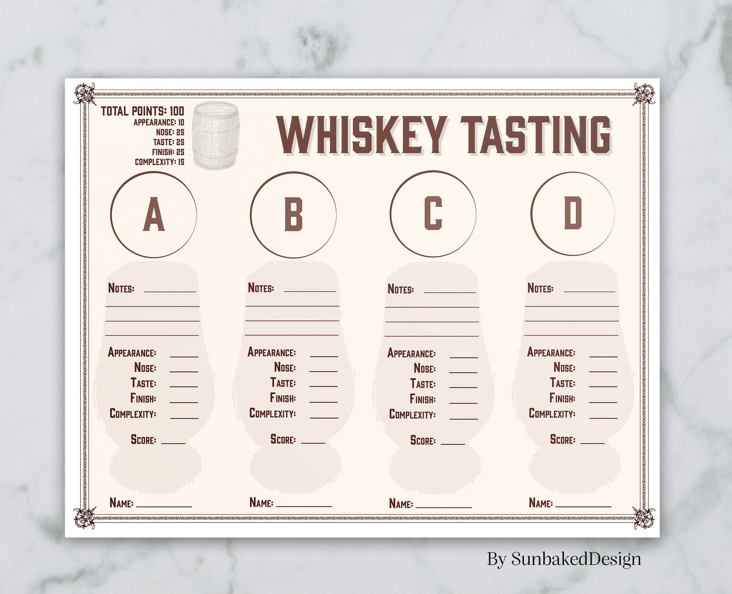 Whisky Tasting Sheet für  Tastings - Whisky Tasting Party - Whisky  Scorecard - Whisky Tasting Mat - Whisky - Druckbar