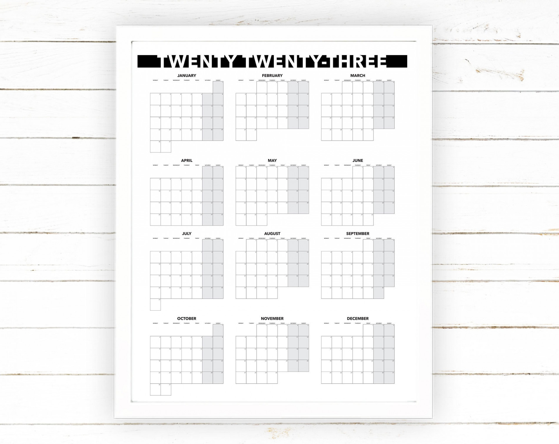 Yearly Calendar Monthly View Printable Blank Dated - Etsy