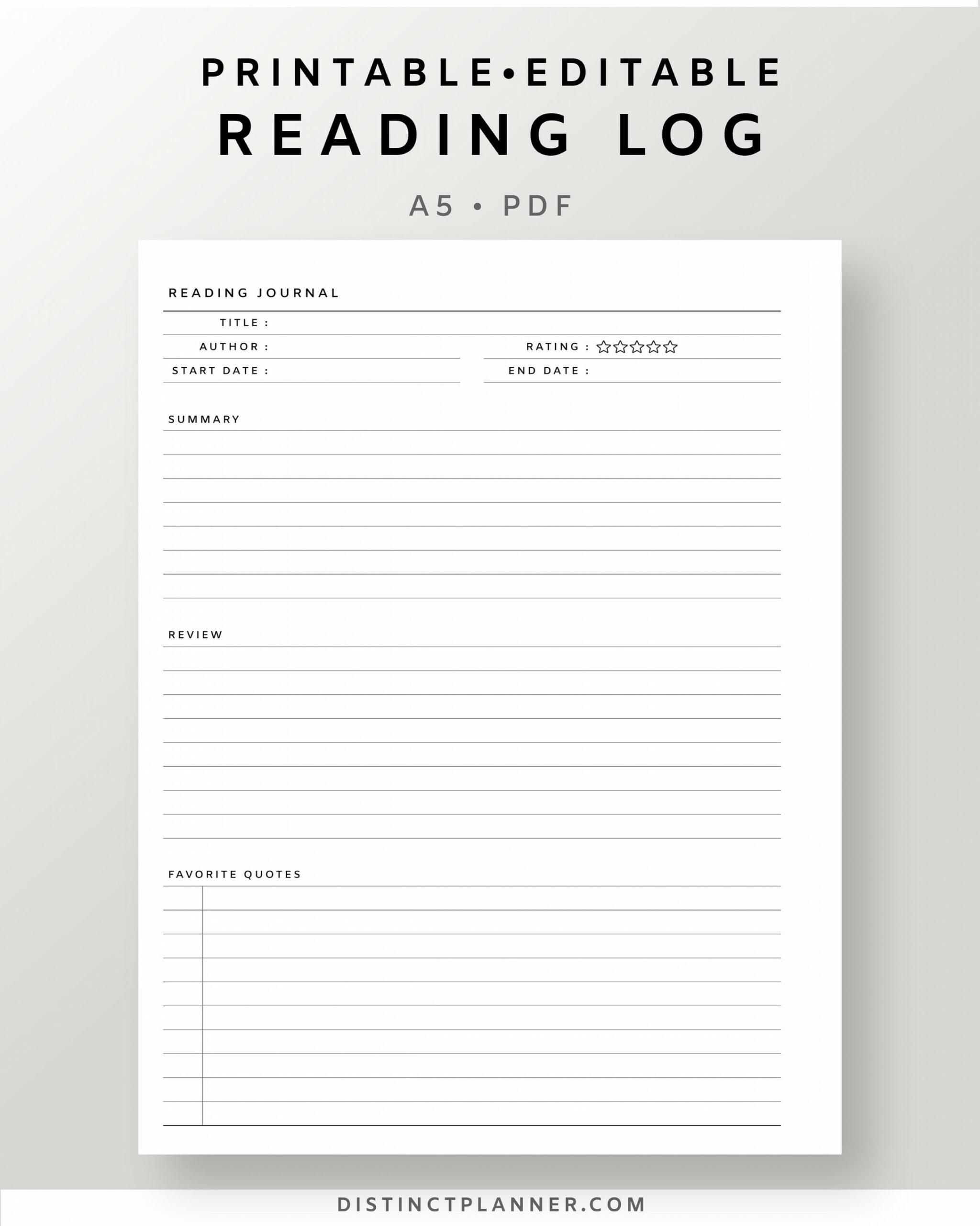 A Reading Journal Printable Editable Book Review Template - Etsy UK