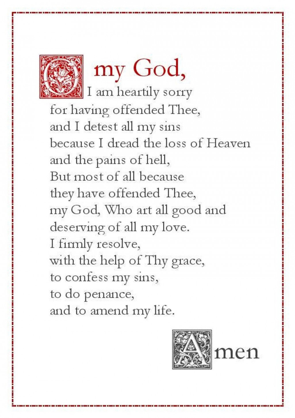 Act of Contrition english Catholic Prayer Card / Printable - Etsy