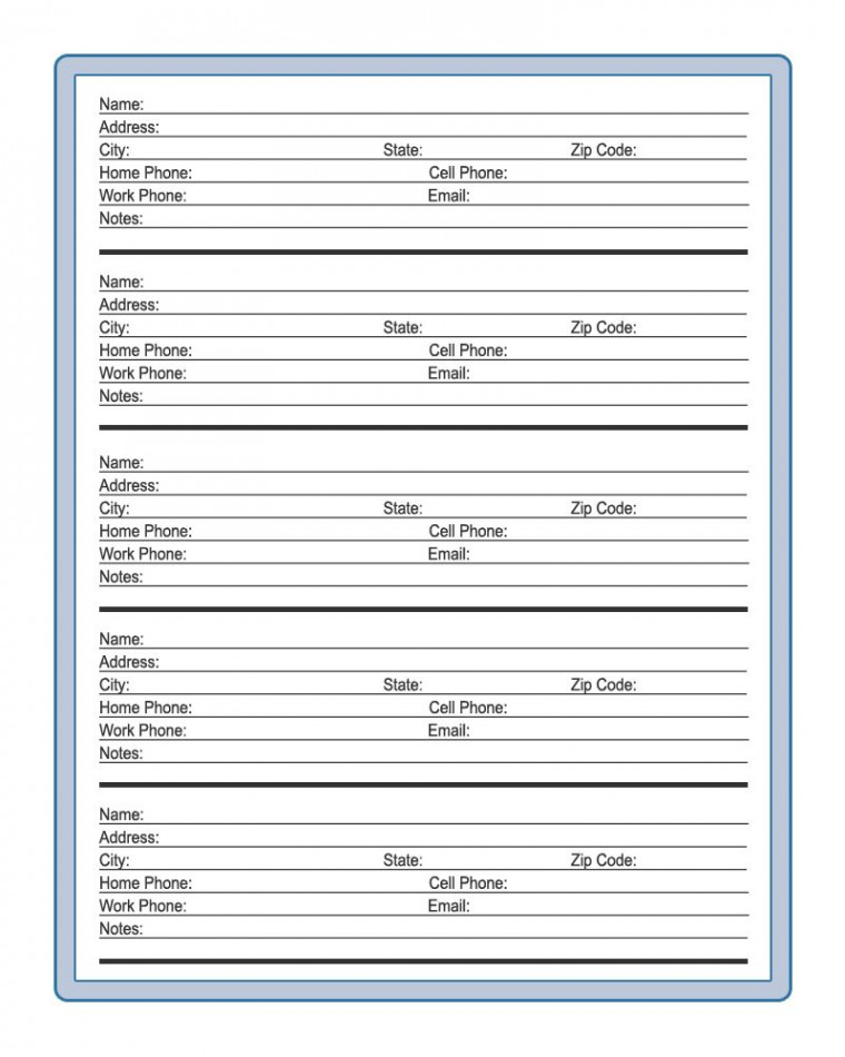 Address Book Entry Printable for a Family or Household Binder