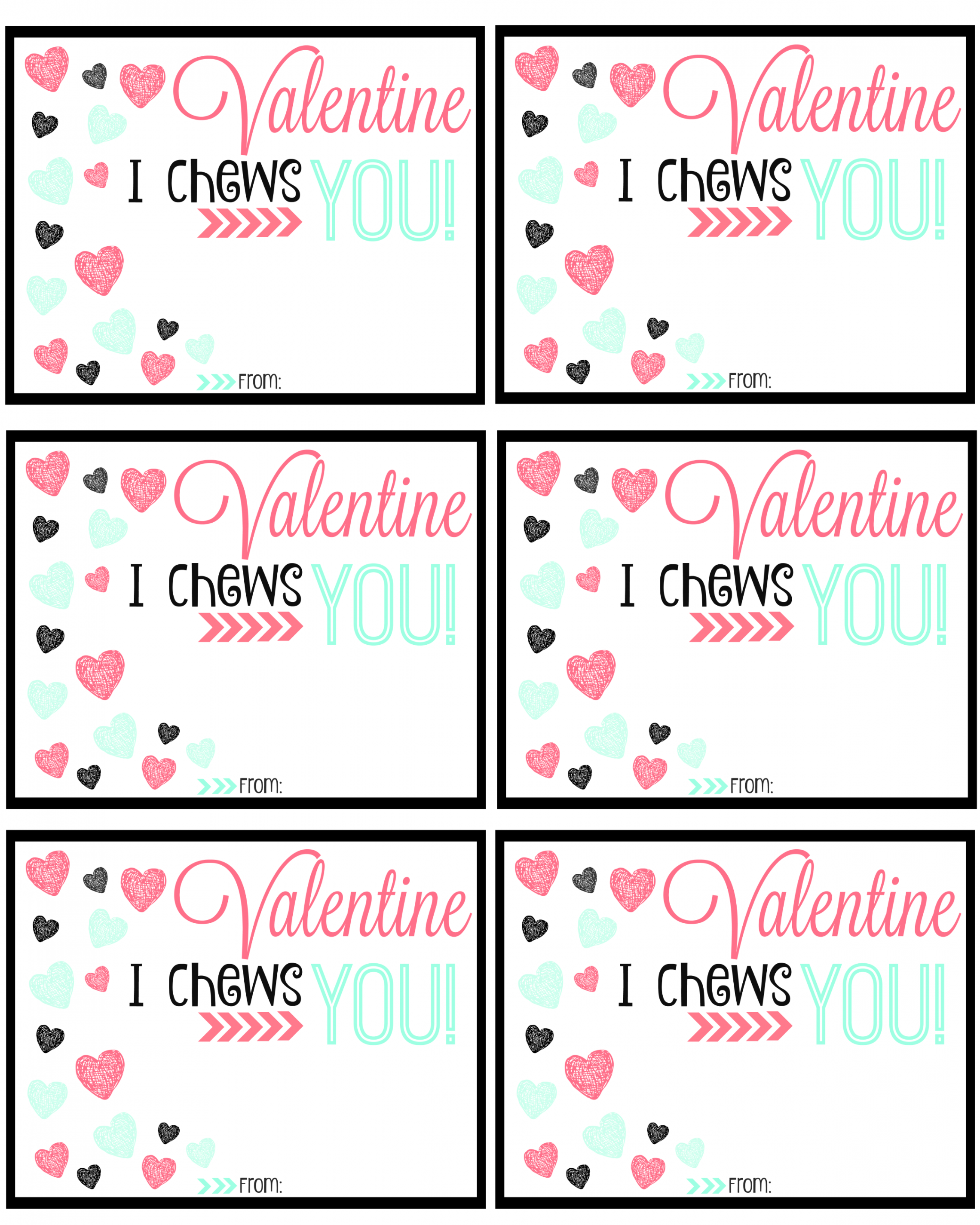 Adorable I Chews You Printable Valentine Cards