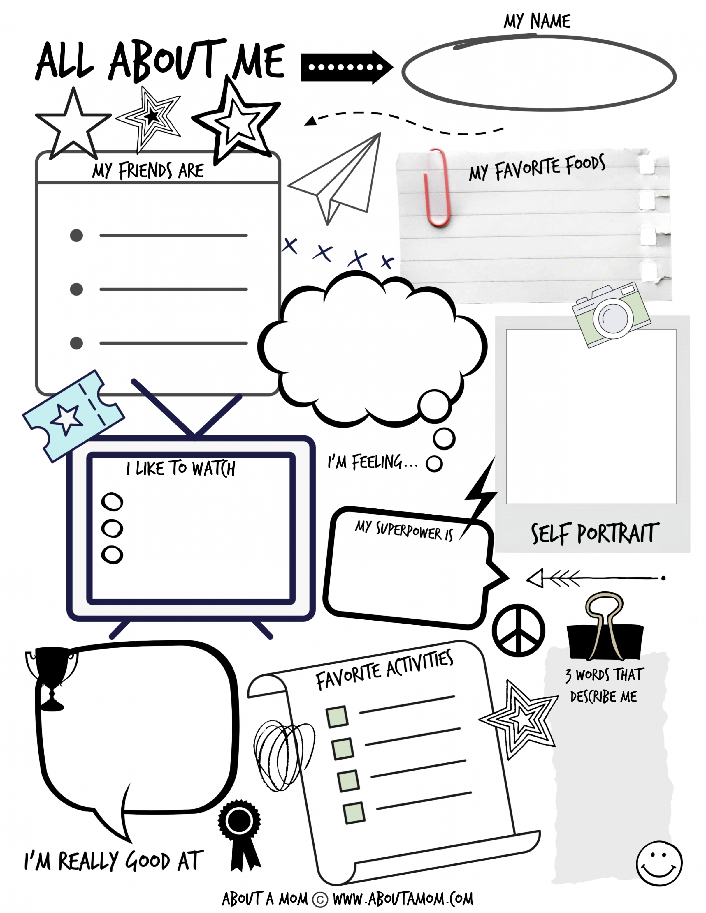 All About Me Printable Activity Page for Kids - About a Mom