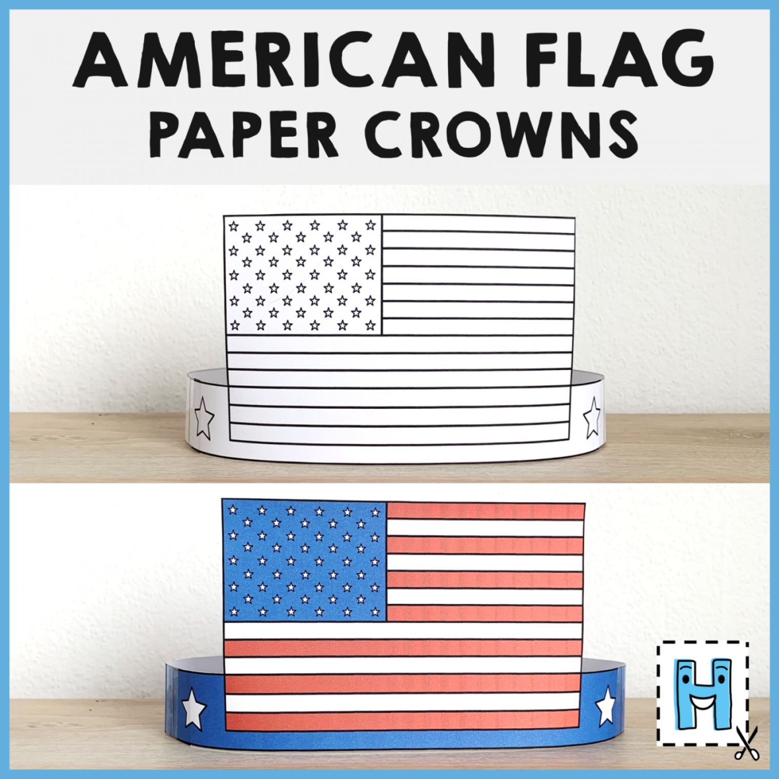 American Flag Paper Crown Printable th of July Coloring Craft Activity