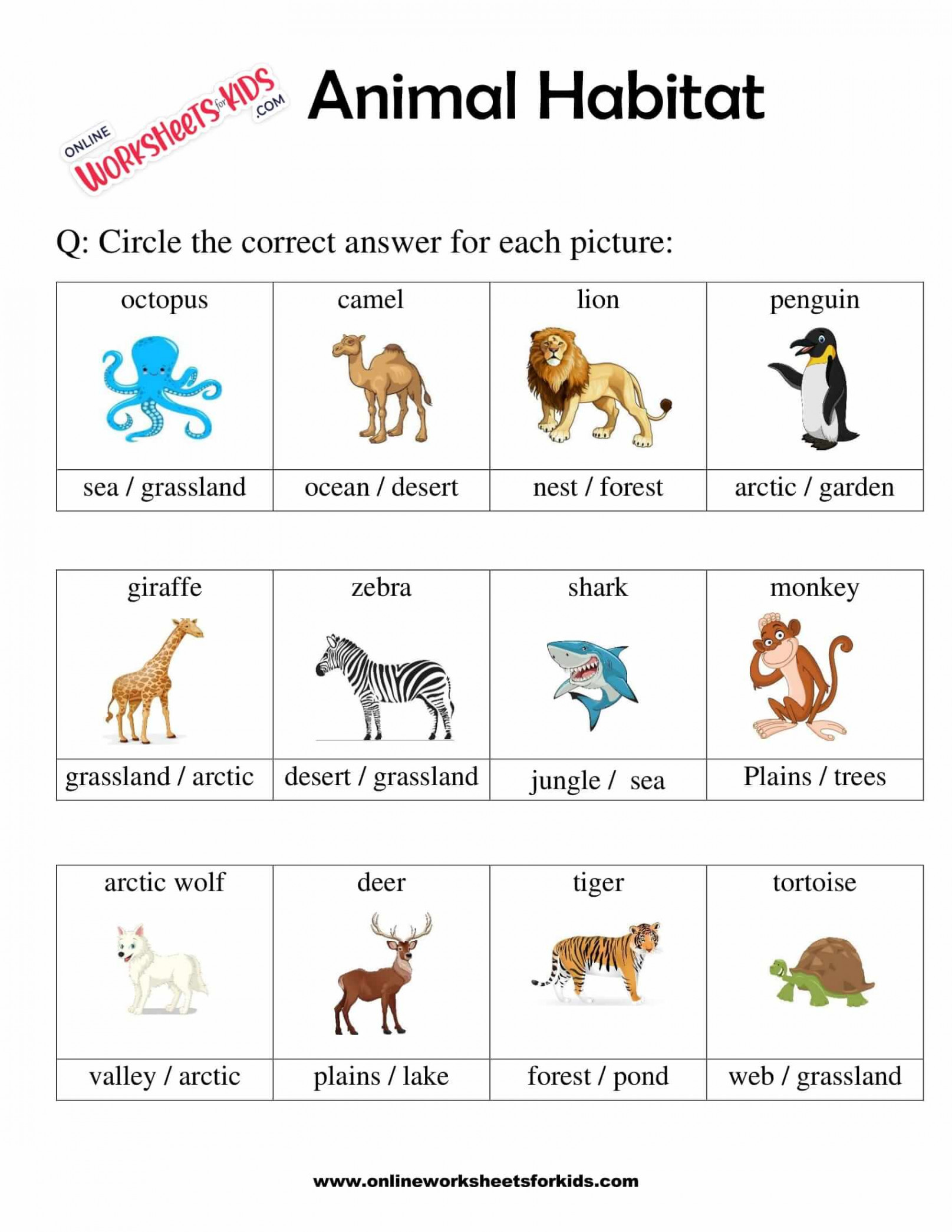 Animal Habitats Worksheets for Grade -