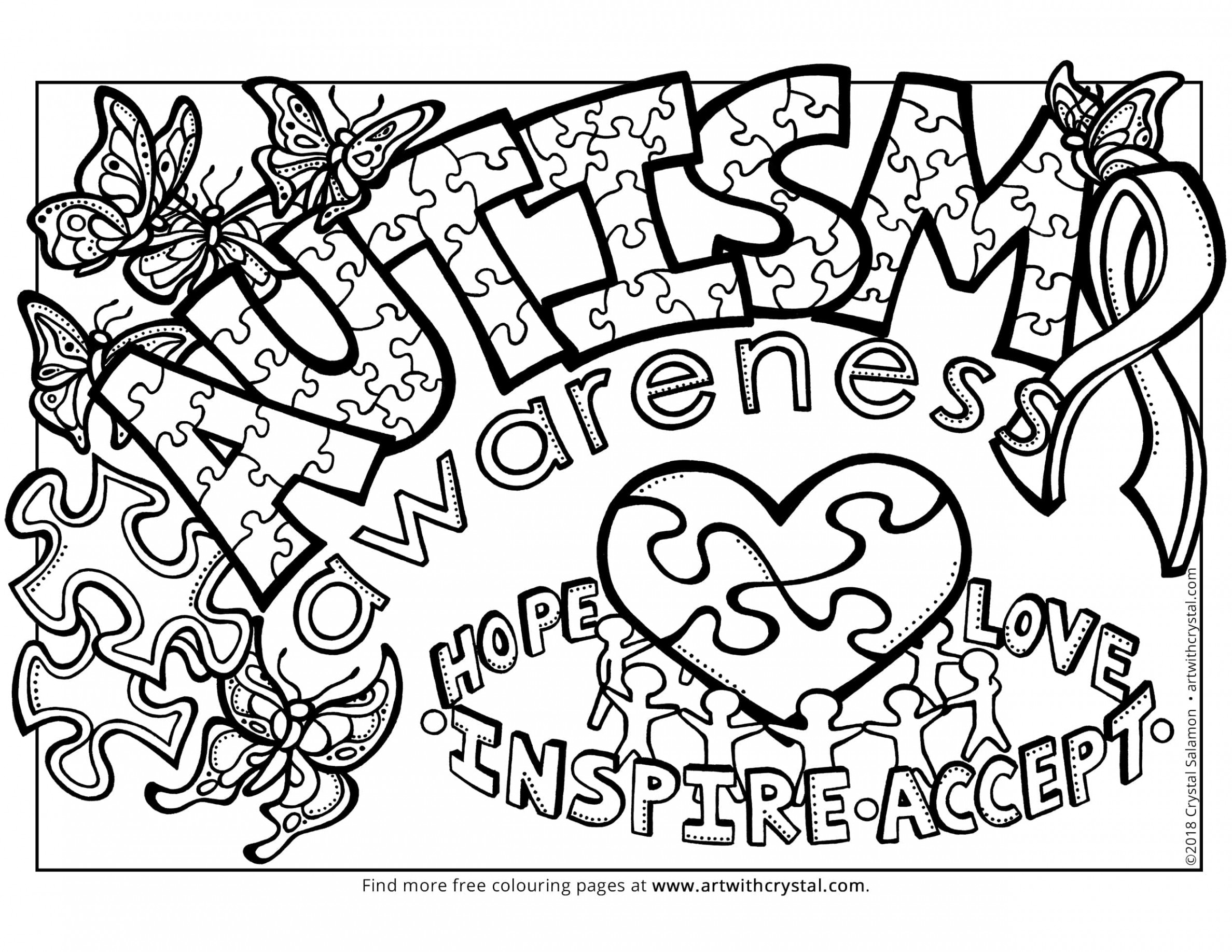 Autism Awareness Free Colouring Page - ASD Autism Spectrum Disorder