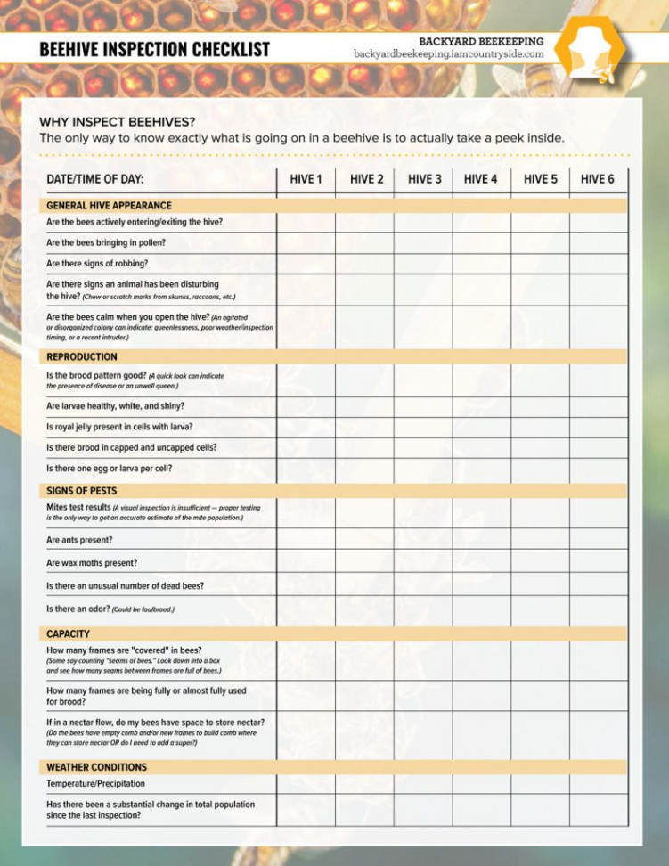 Beehive Inspection Checklist - Backyard Beekeeping