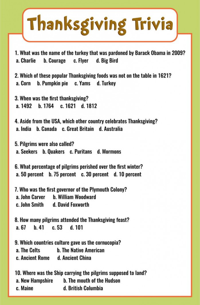 Best Free Printable Thanksgiving Trivia Questions PDF for Free