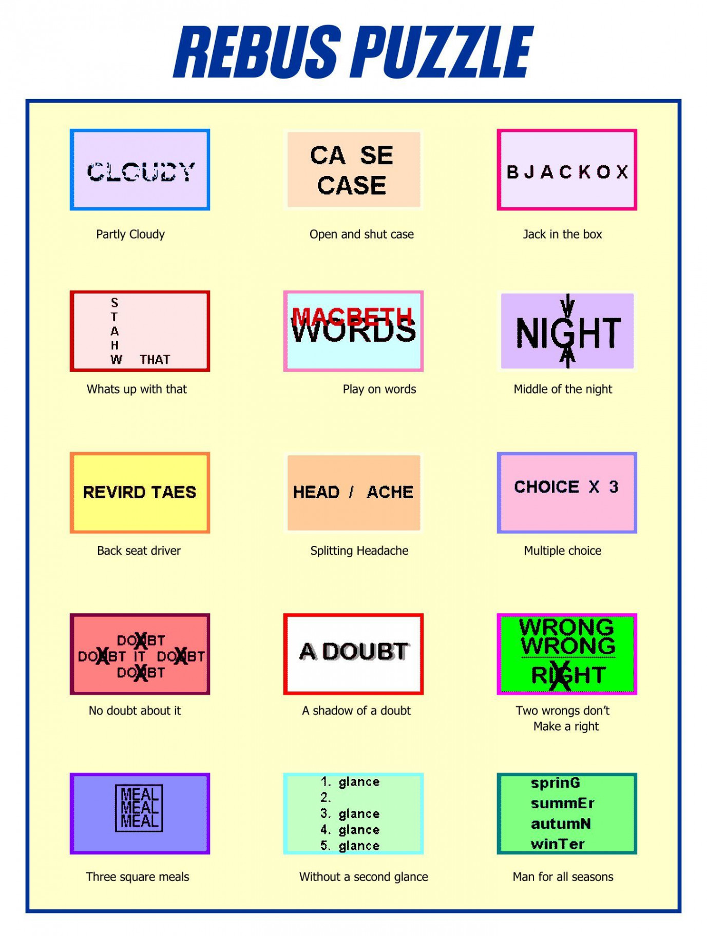 Best Printable Rebus Puzzles With Answers PDF for Free at