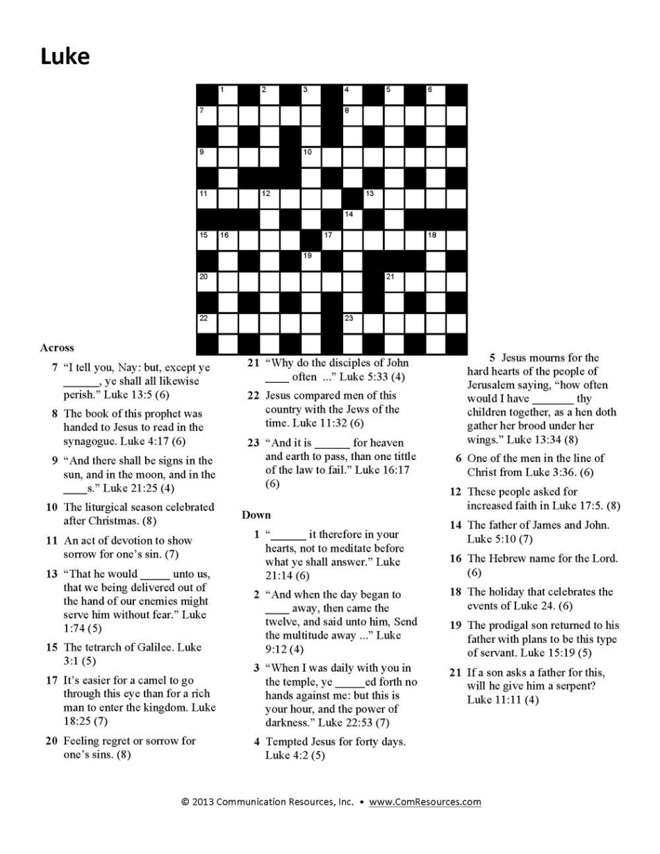 Bible Crossword Puzzles For Adults Printable  Printable Crossword