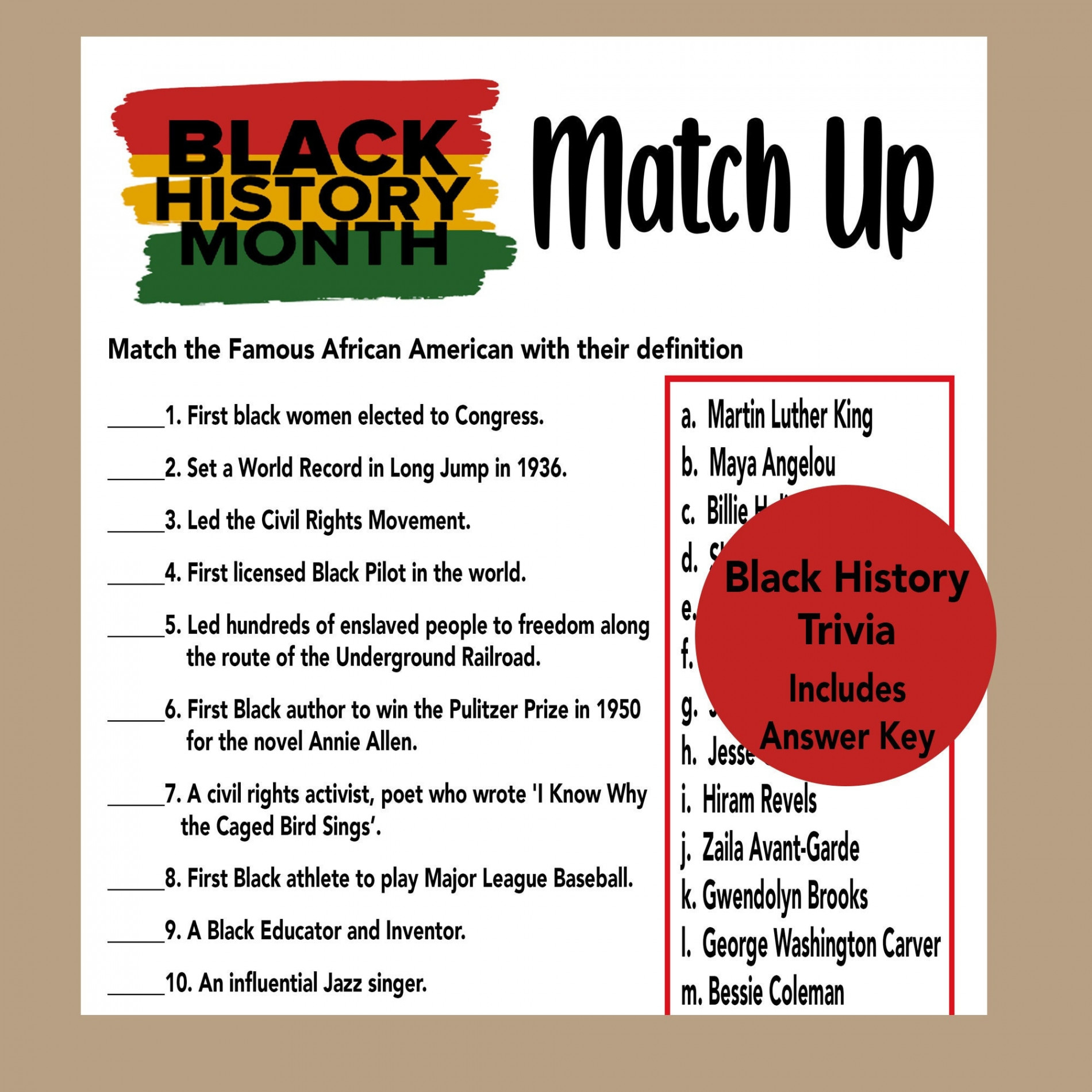 Black History Month Quiz Black History Month Quiz - Etsy