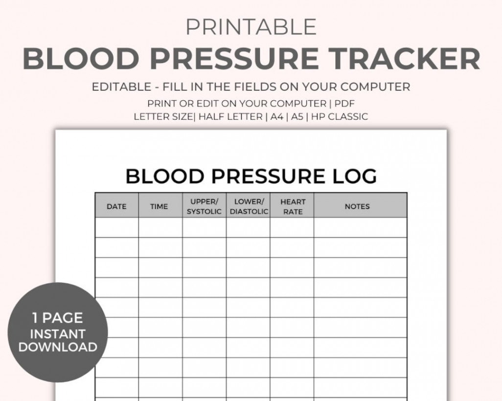 Blood Pressure Chart Printable Instant Download, Medical Tracker