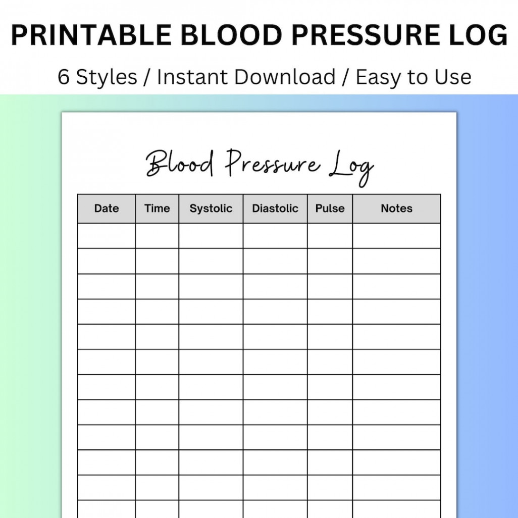 Blood Pressure Tracker Printable Blood Pressure Log Health - Etsy