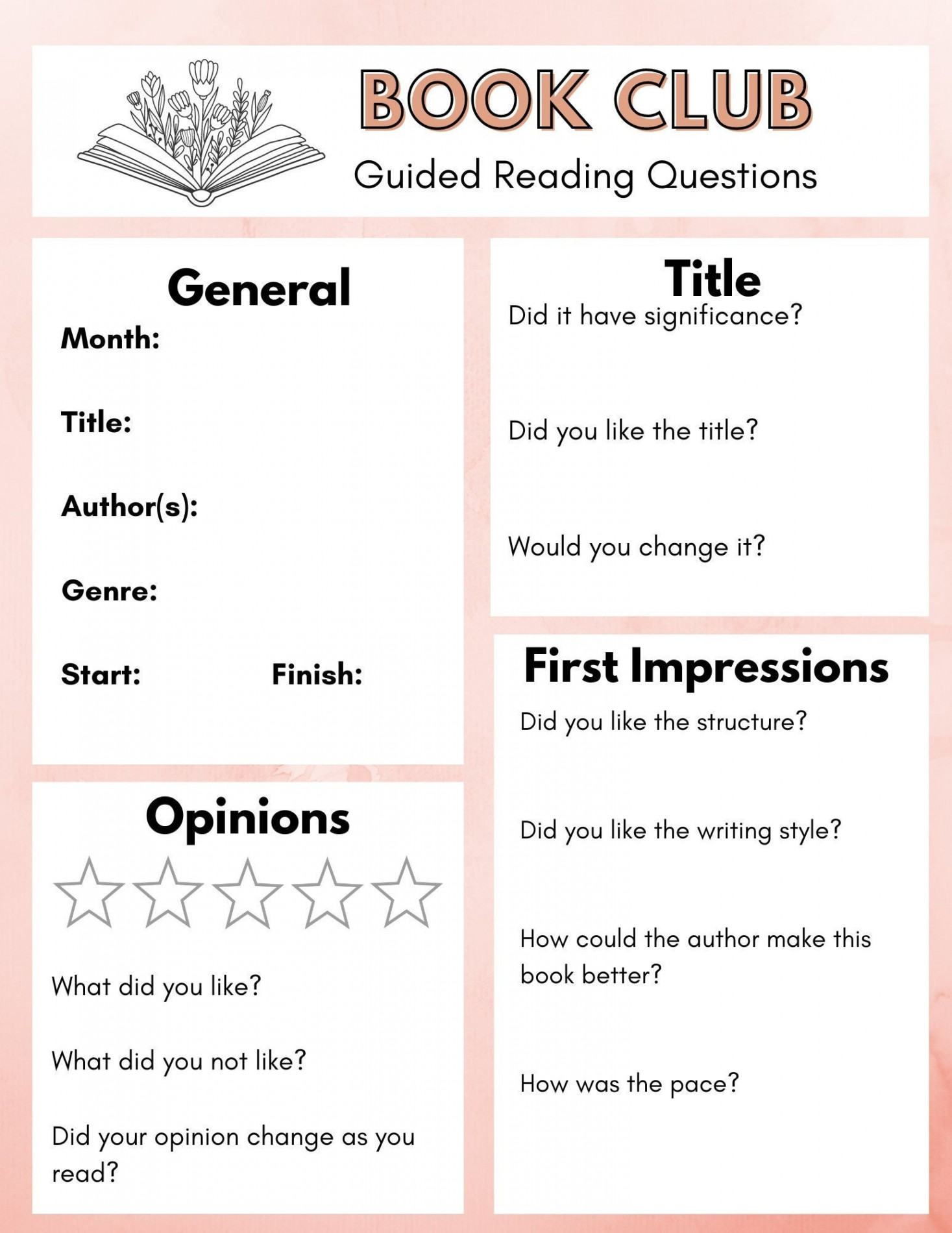 Book Club Questions CUSTOMIZABLE (Instant Download) - Etsy