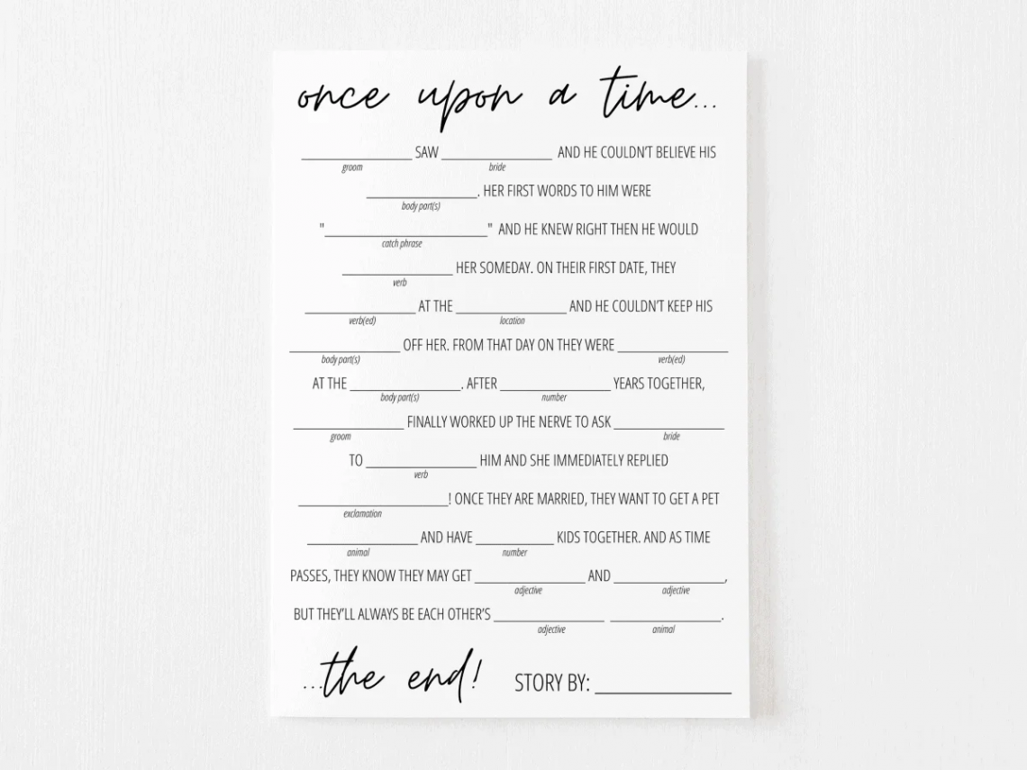 Bridal Shower Mad Libs Free Printable  Modern MOH