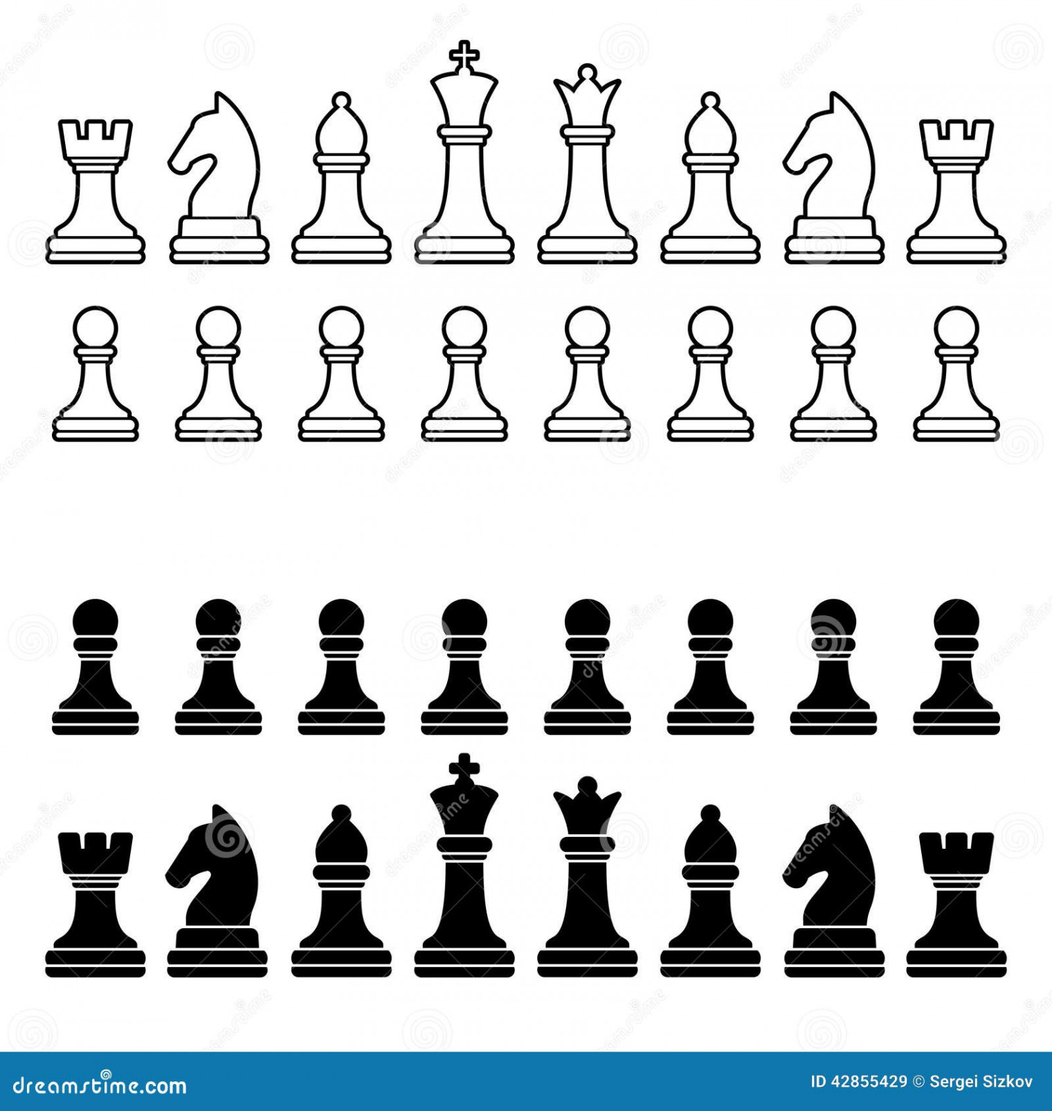 Chess Pieces Silhouette - Black and White Set