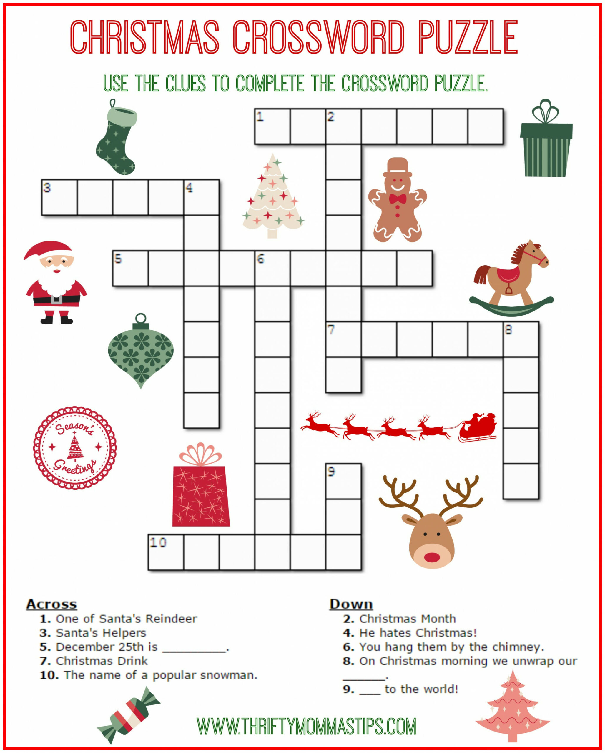 Christmas Crossword Puzzle Printable - Thrifty Momma