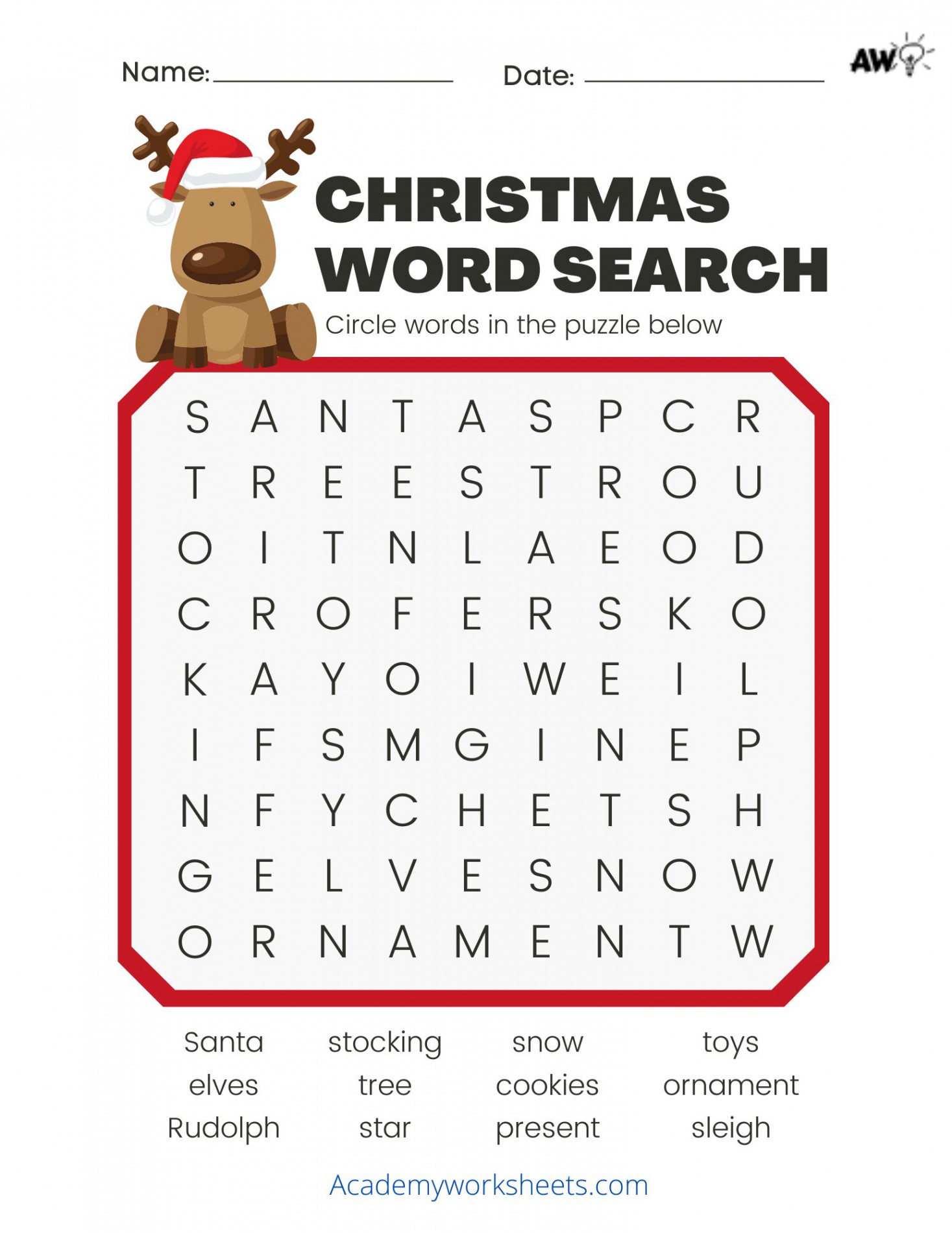 Christmas Word Search Printable Free - Academy Worksheets