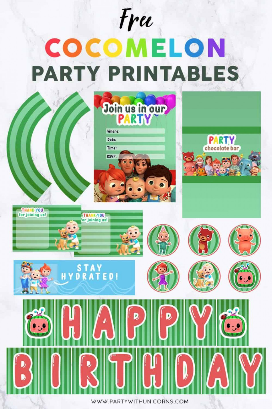 Cocomelon Party Printables Set - Free download - Party with