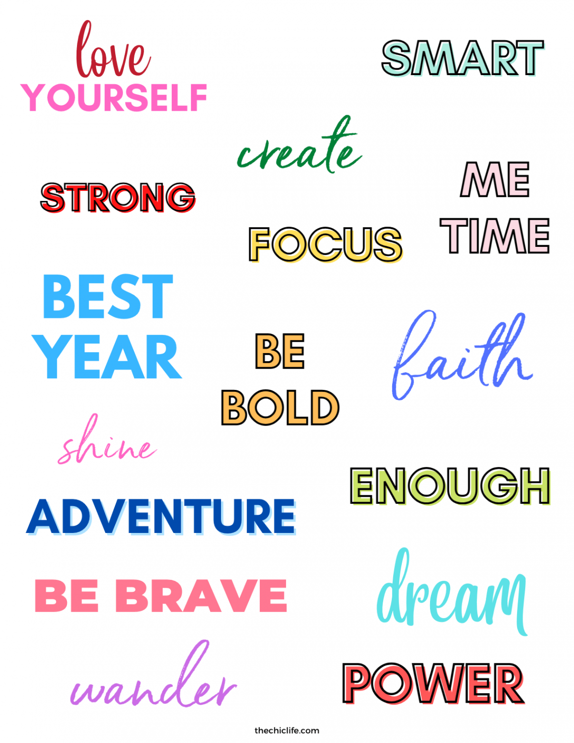 Colorful Vision Board Words (Free Printable PDF) - The Chic Life