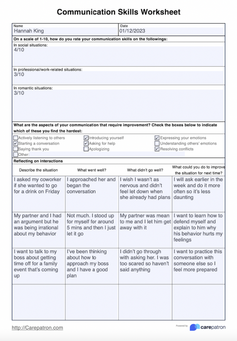 Communication Skills Worksheet & Example  Free PDF Download