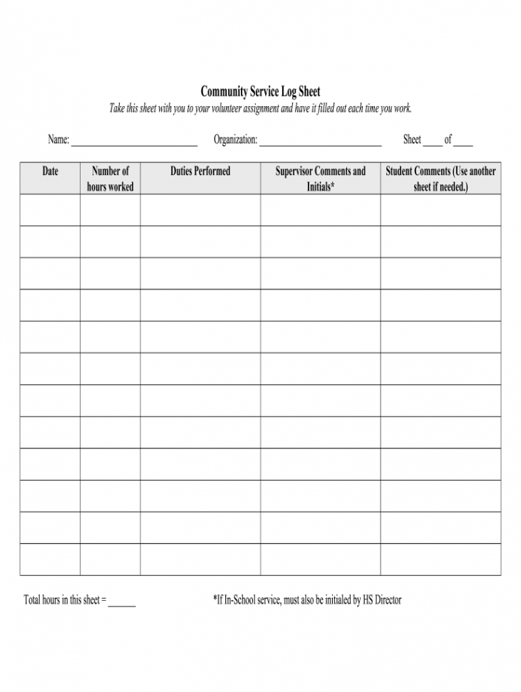 Community Service Log Sheet - Fill Online, Printable, Fillable