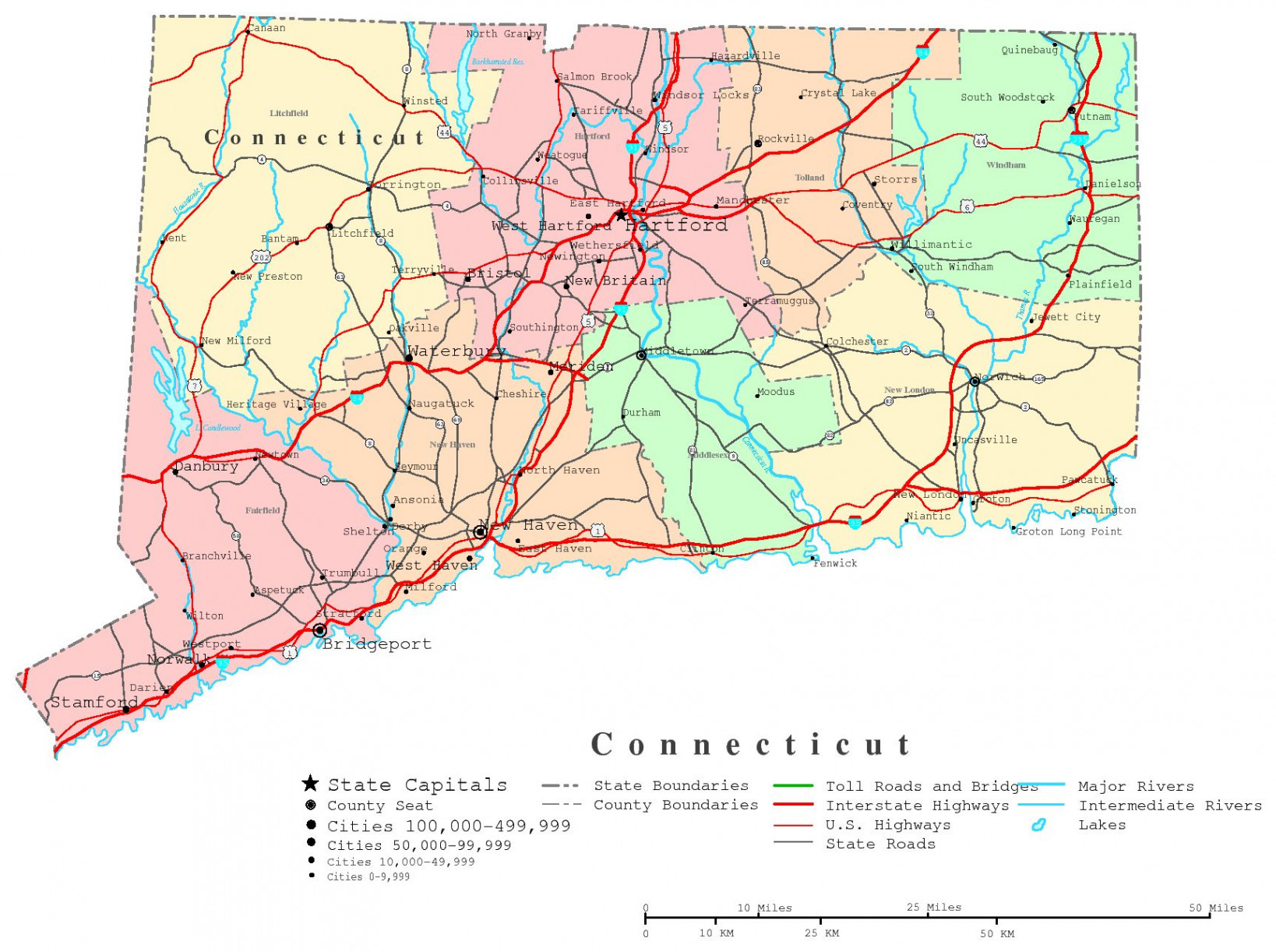 Connecticut Printable Map