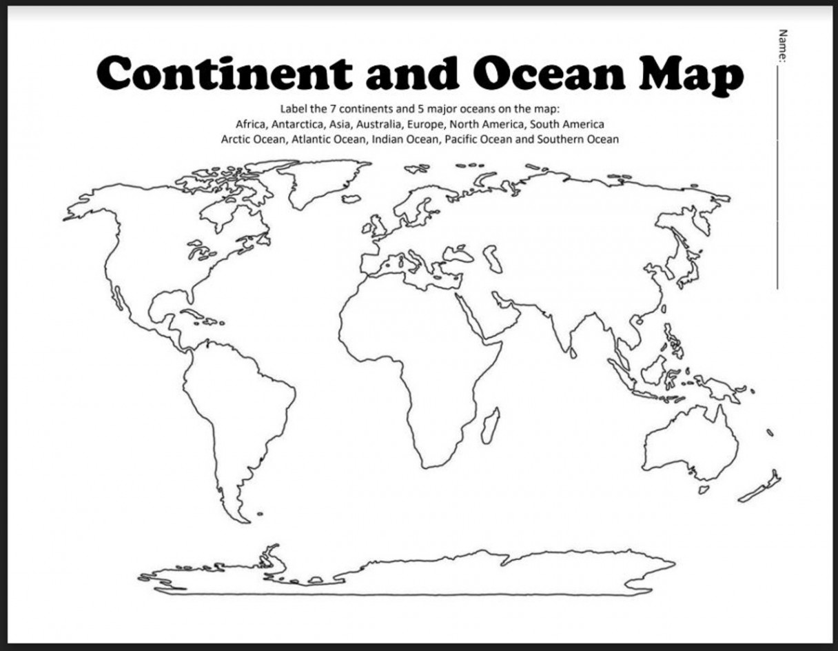 Continent and Ocean Map Worksheet Blank