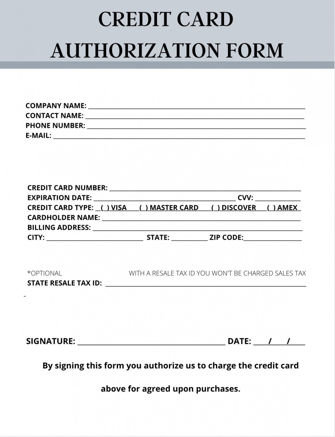 Credit Card Authorization Form - Etsy