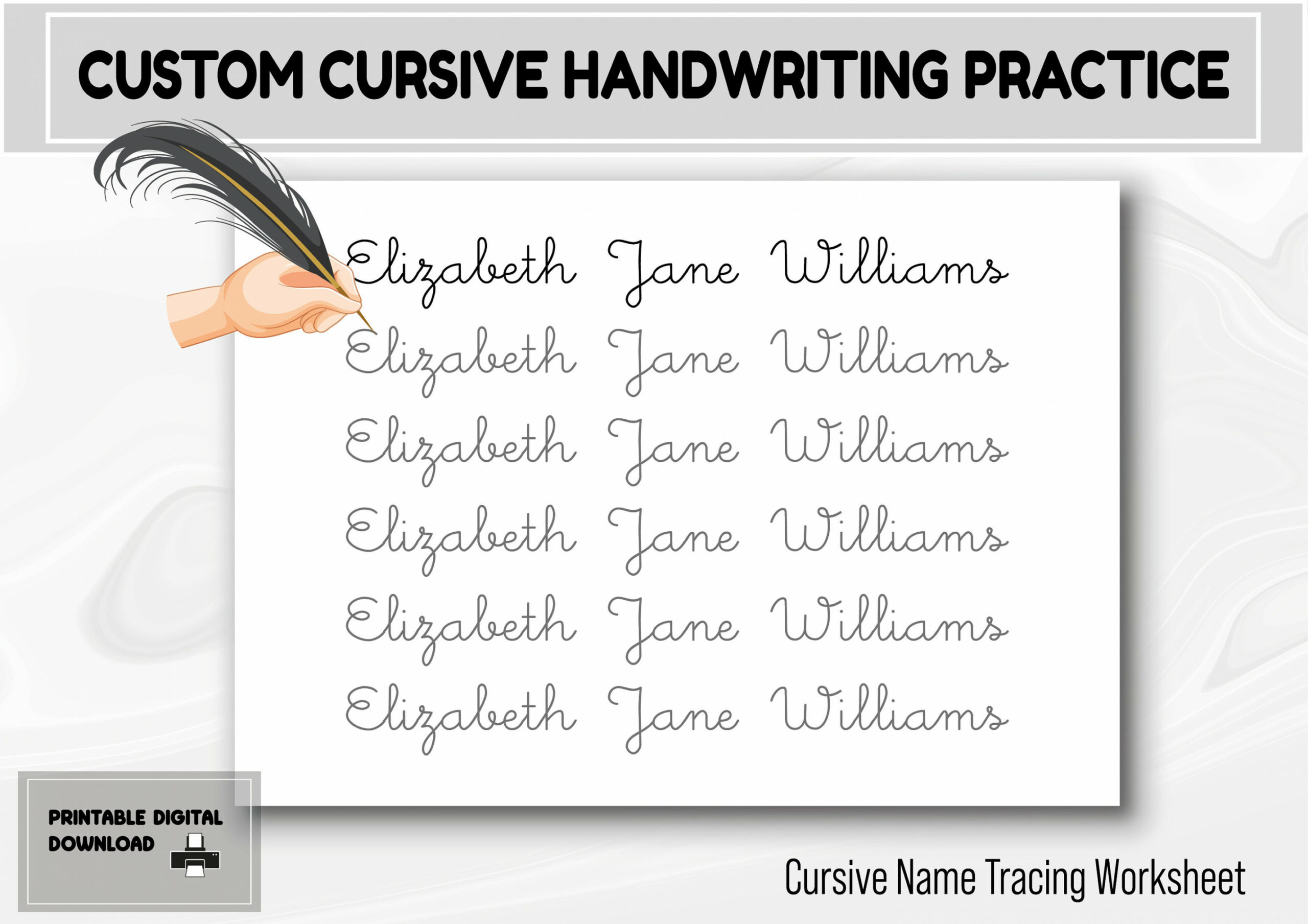 Custom Cursive Handwriting Practice Sheet, Custom Name Tracing