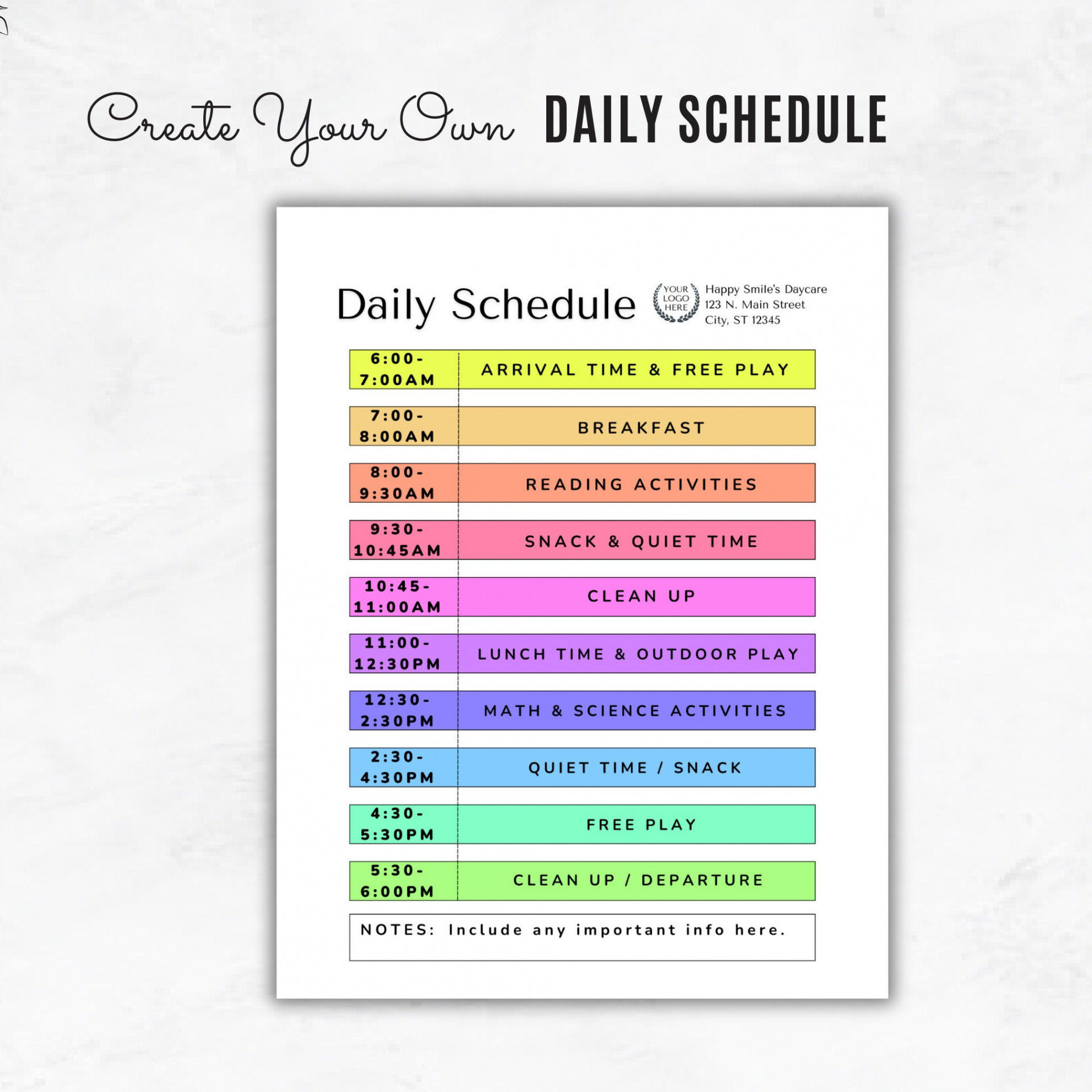 Daily Daycare Schedule Template Editable Home Daycare Routine