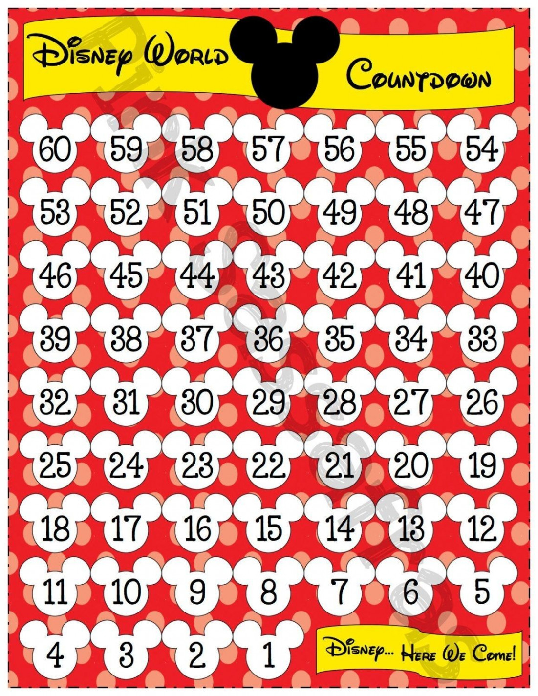 Dashing Free Printable Disneyland Countdown Calendar   Disney