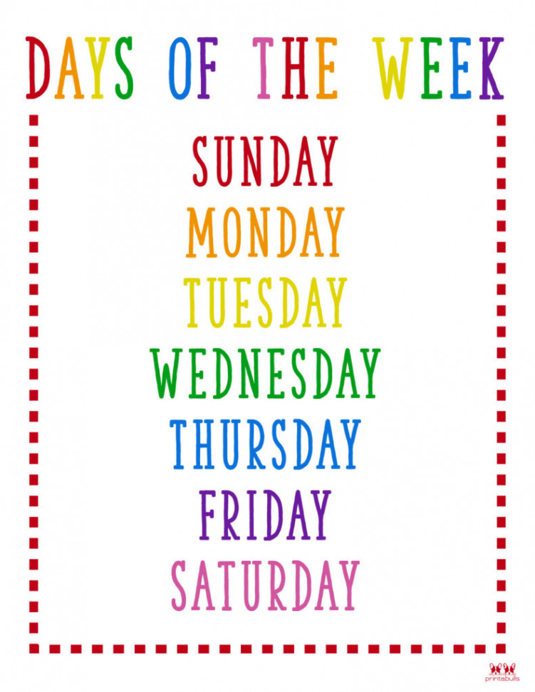 Days of the Week Worksheets & Printables -  Free Pages  Printabulls