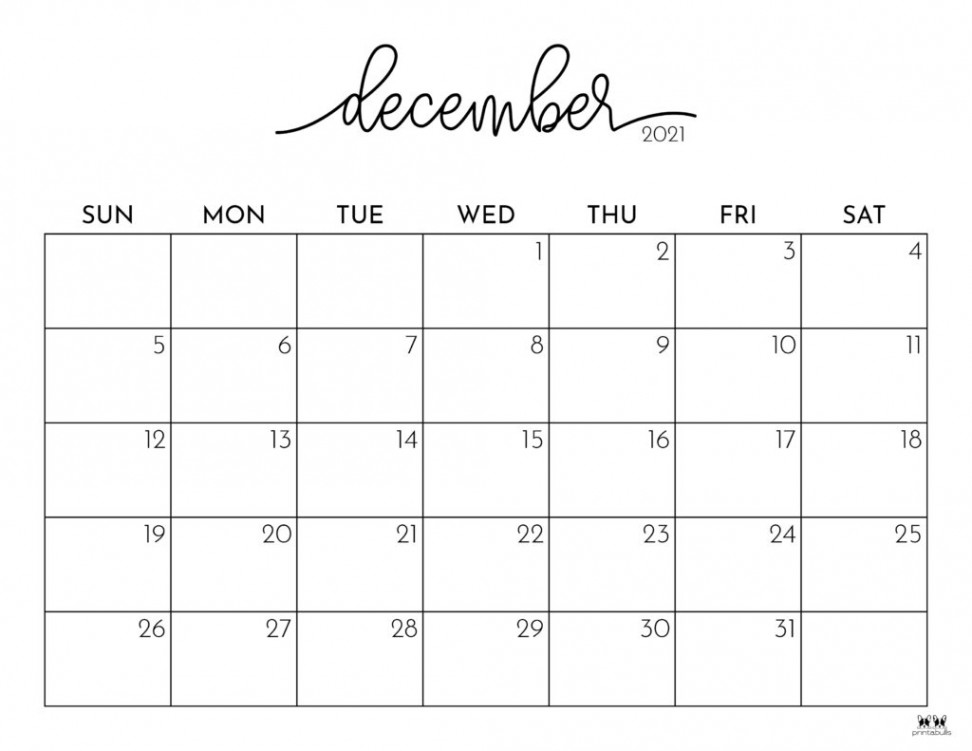 December  Calendars -  FREE Printables  Printabulls