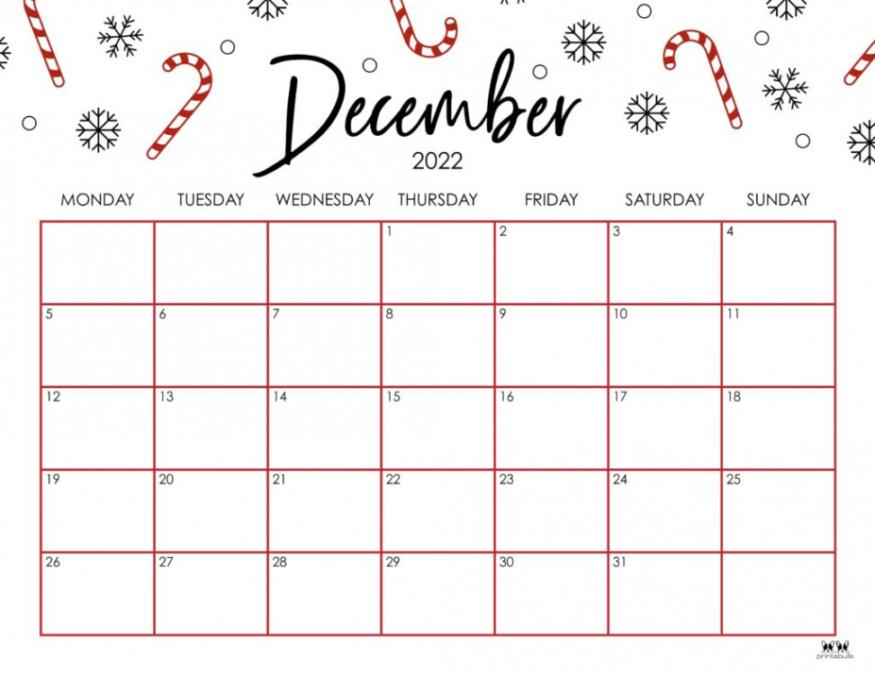 December  Calendars -  FREE Printables  Printabulls