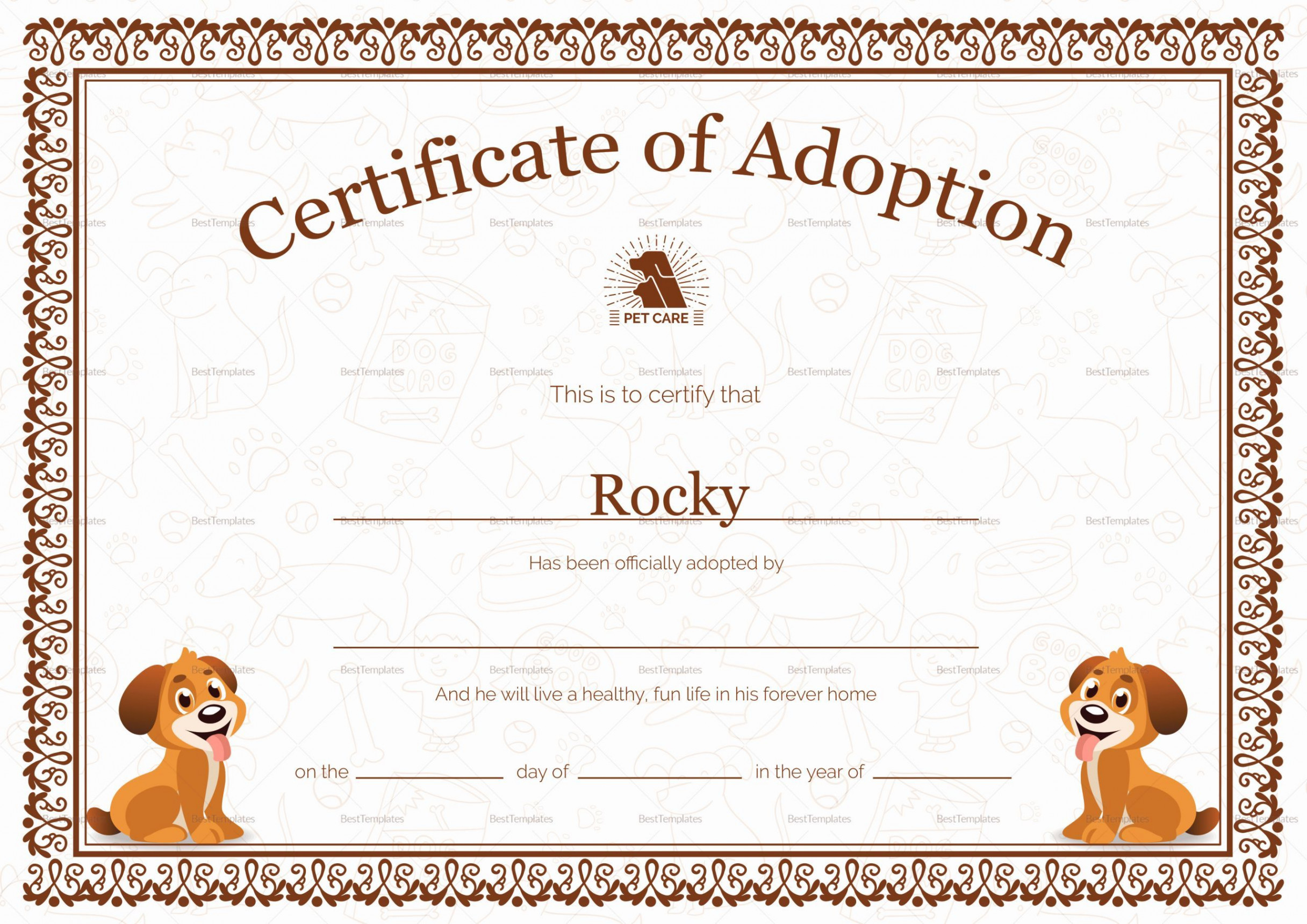 Dog Adoption Certificate Template Beautiful Pet Adoption